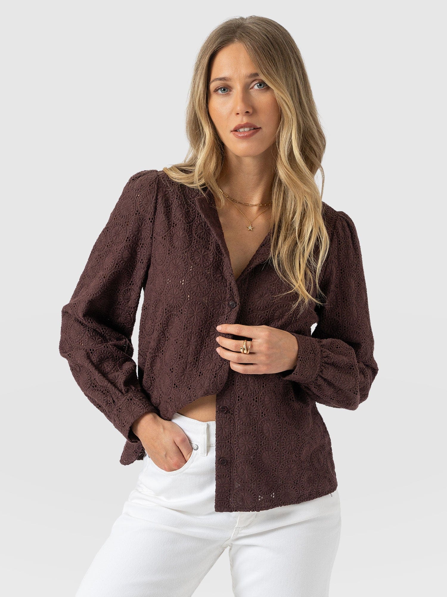 Tabitha Blouse - Maroon - Women's Blouses | Saint + Sofia® USA