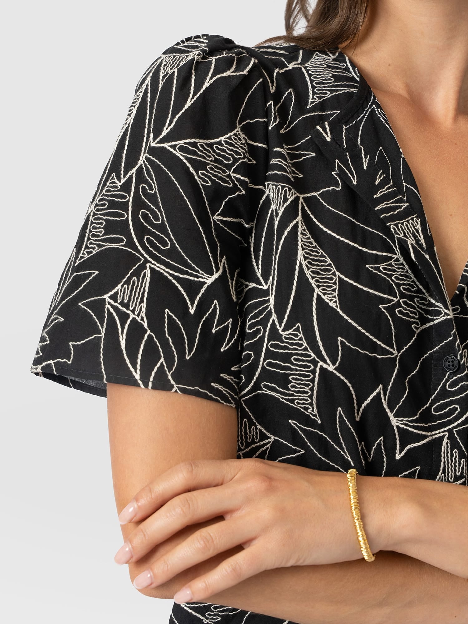Tabitha Short Sleeve Blouse - Black Embroidered - Women's Blouses | Saint and Sofia® USA