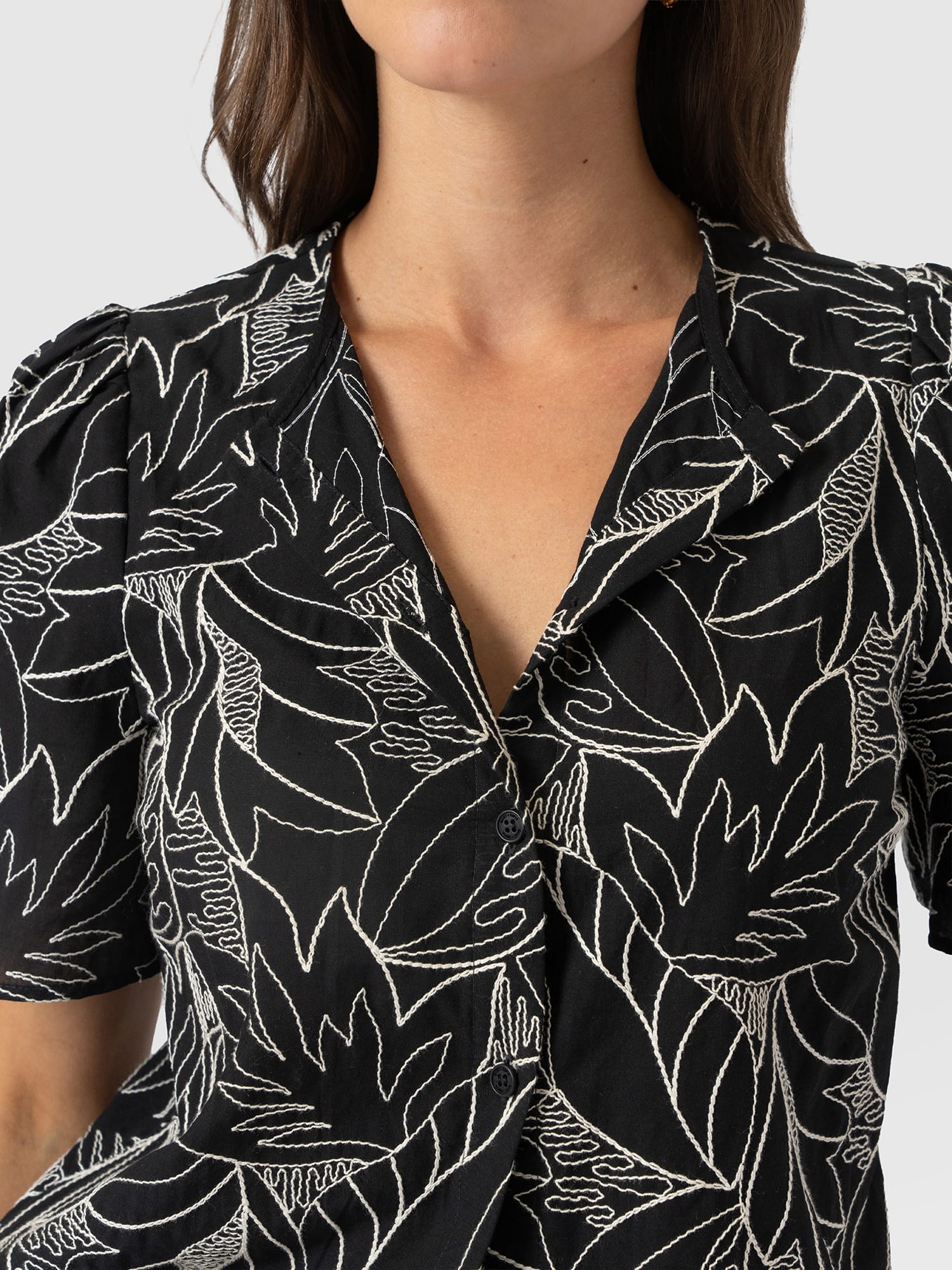 Tabitha Short Sleeve Blouse - Black Embroidered - Women's Blouses | Saint and Sofia® USA