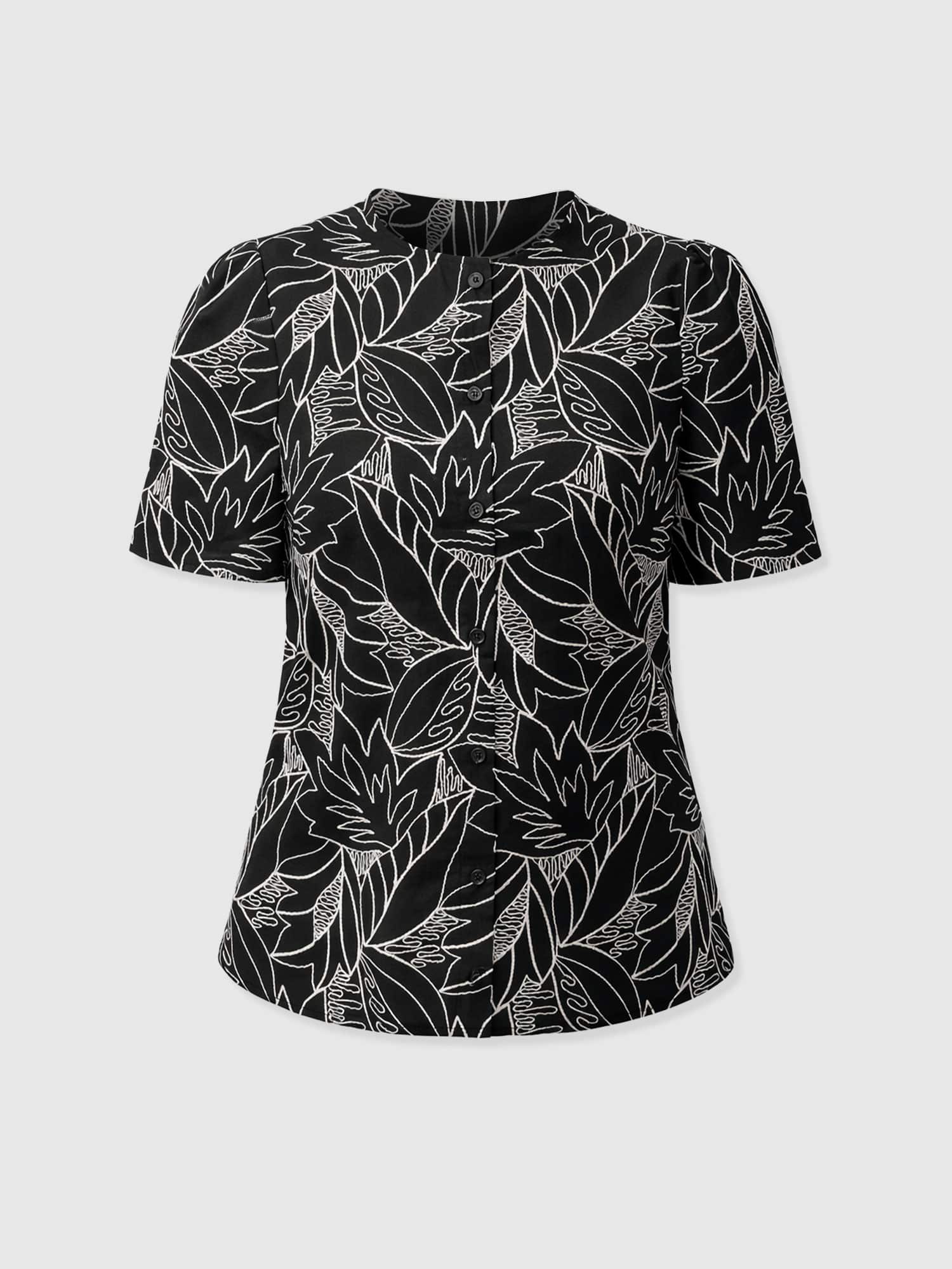Tabitha Short Sleeve Blouse - Black Embroidered - Women's Blouses | Saint + Sofia® USA