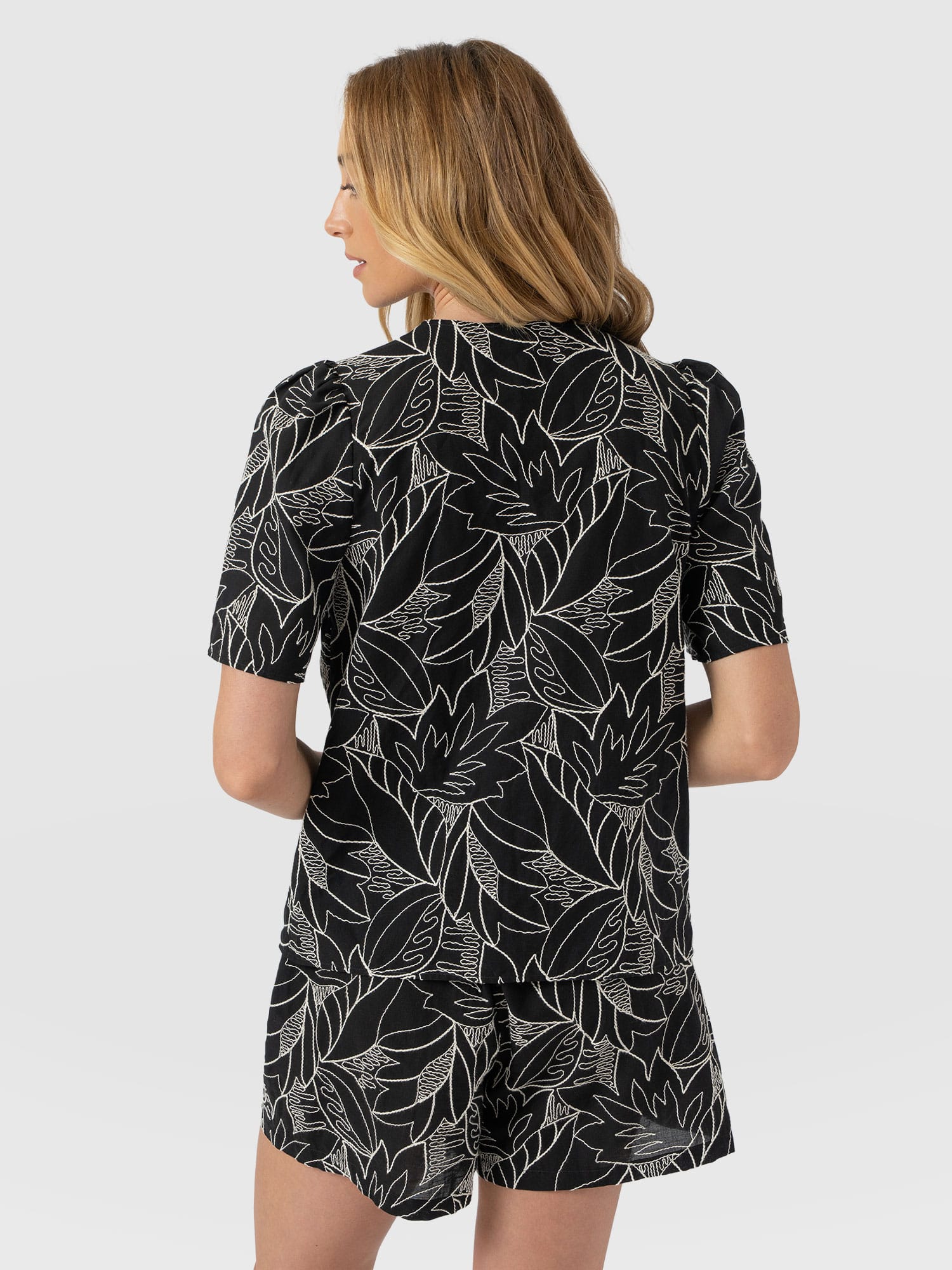 Tabitha Short Sleeve Blouse - Black Embroidered - Women's Blouses | Saint + Sofia® USA