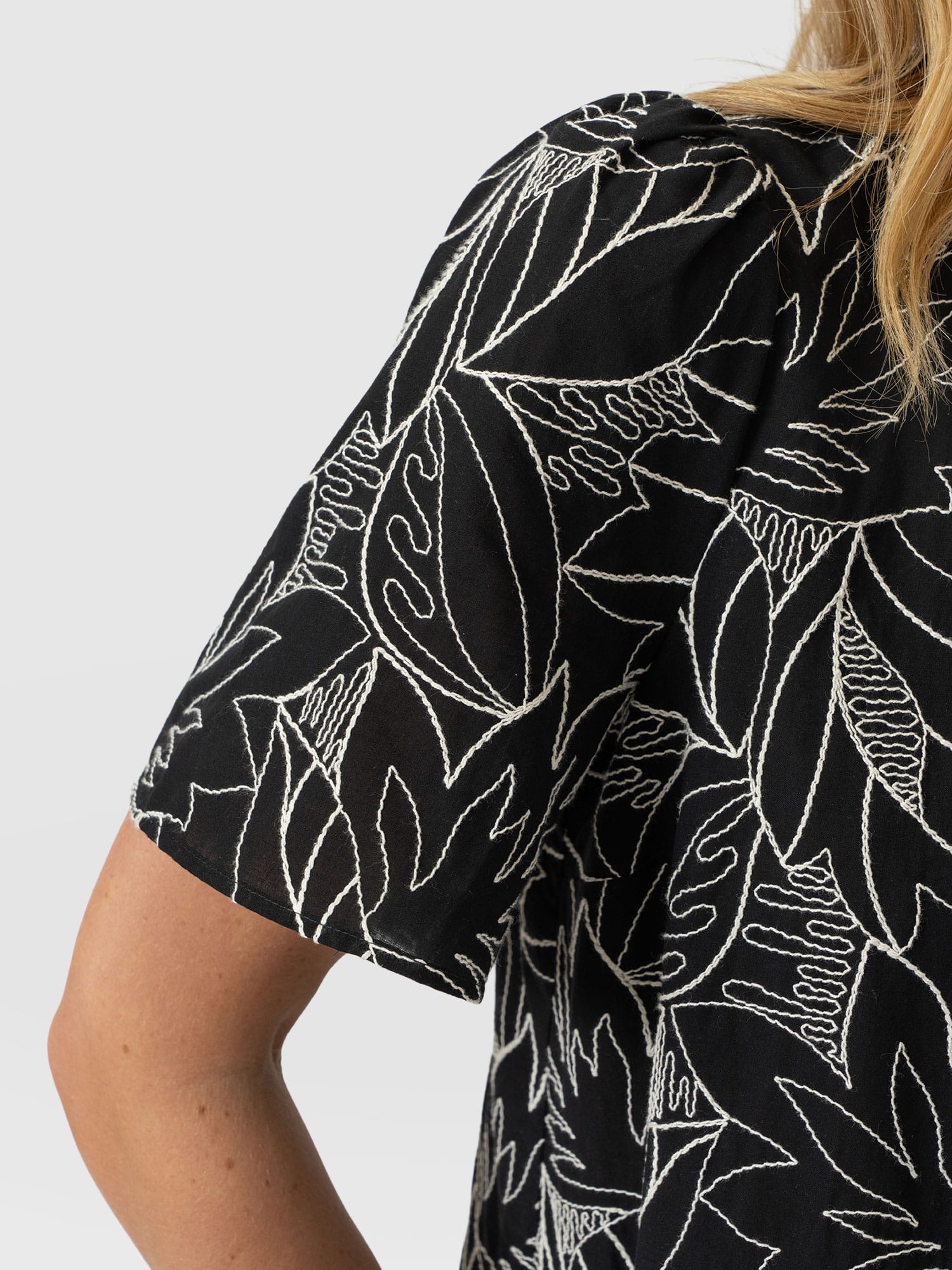 Tabitha Short Sleeve Blouse - Black Embroidered - Women's Blouses | Saint + Sofia® USA