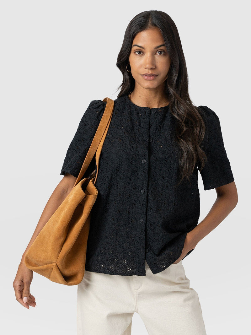 Tabitha Short Sleeve Blouse - Black - Women's Blouses | Saint + Sofia® USA