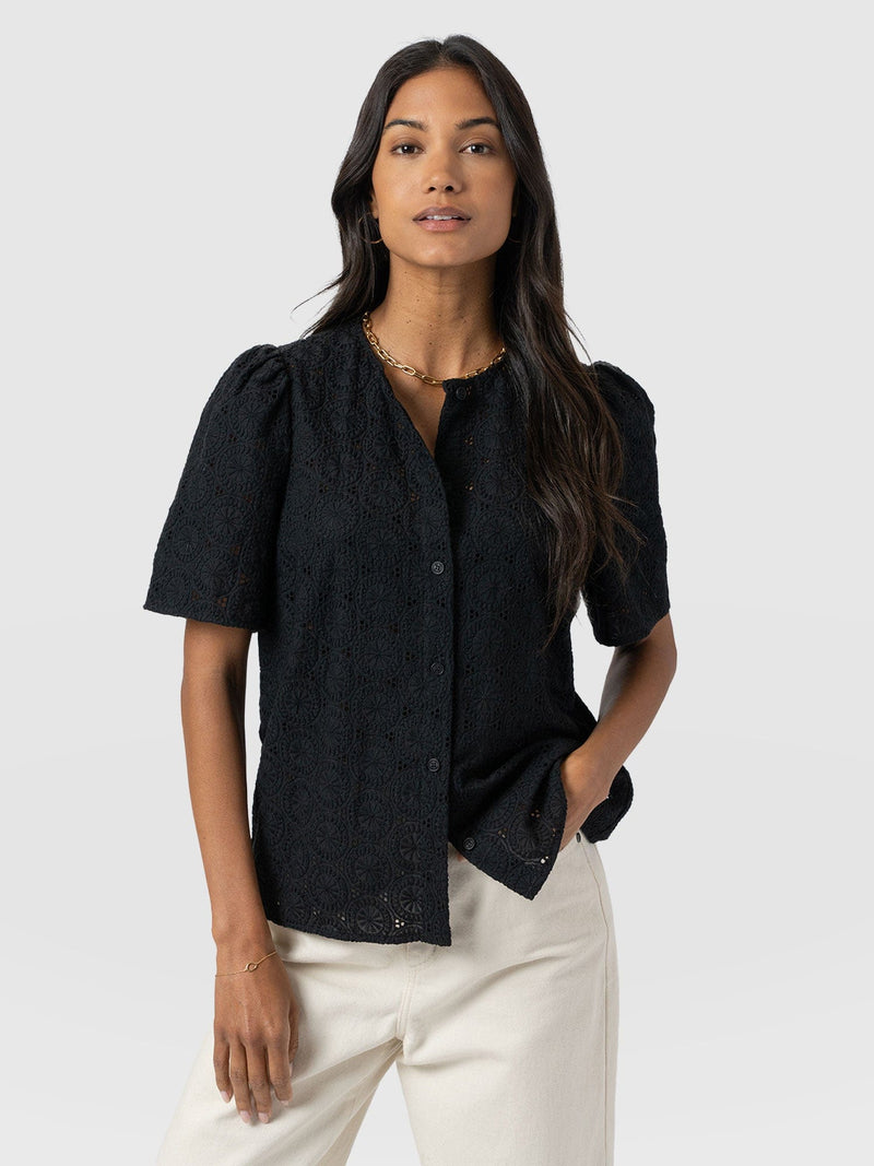 Tabitha Short Sleeve Blouse - Black - Women's Blouses | Saint + Sofia® USA