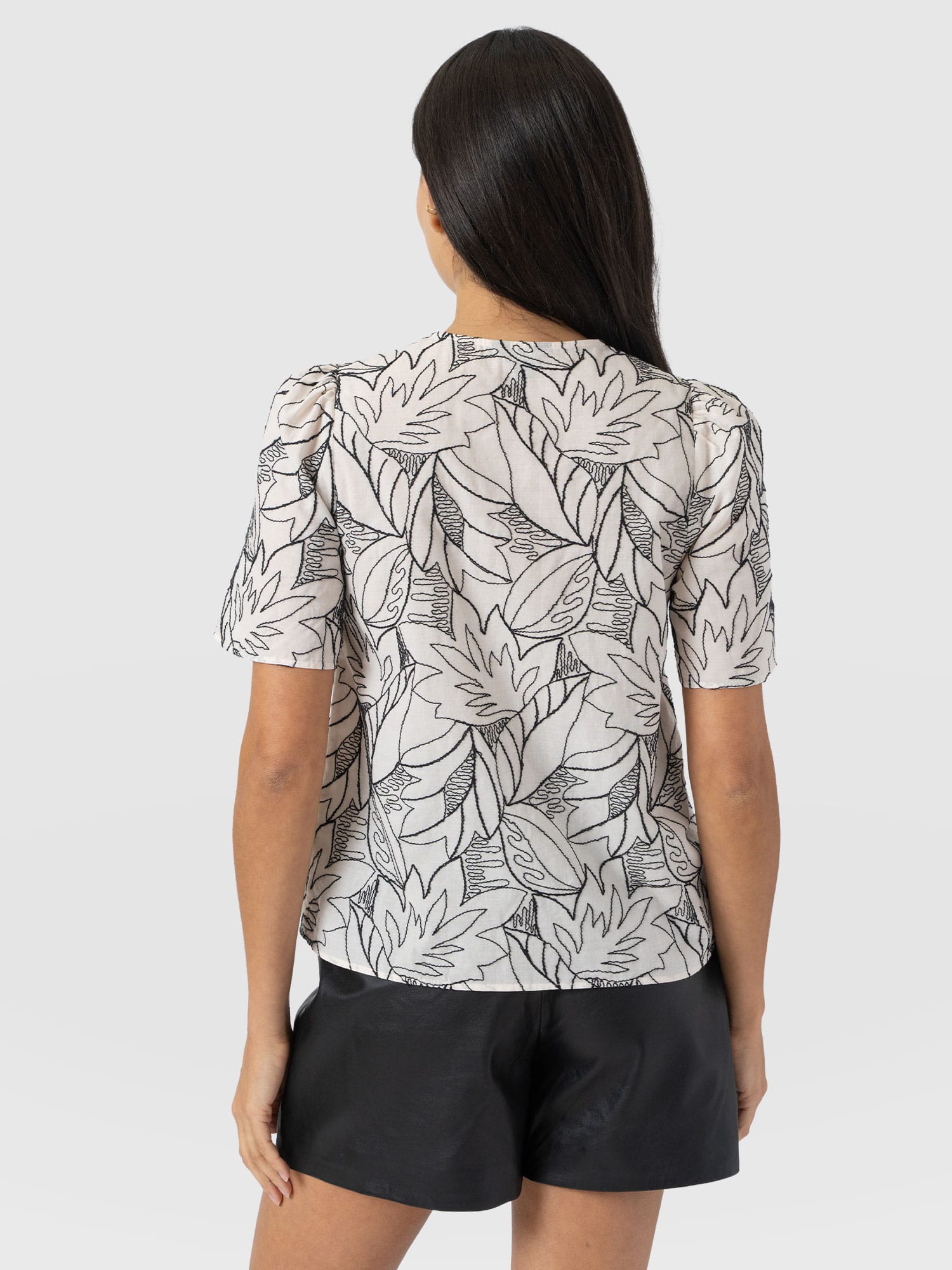 Tabitha Short Sleeve Blouse - Cream Embroidered - Women's Blouses | Saint + Sofia® USA