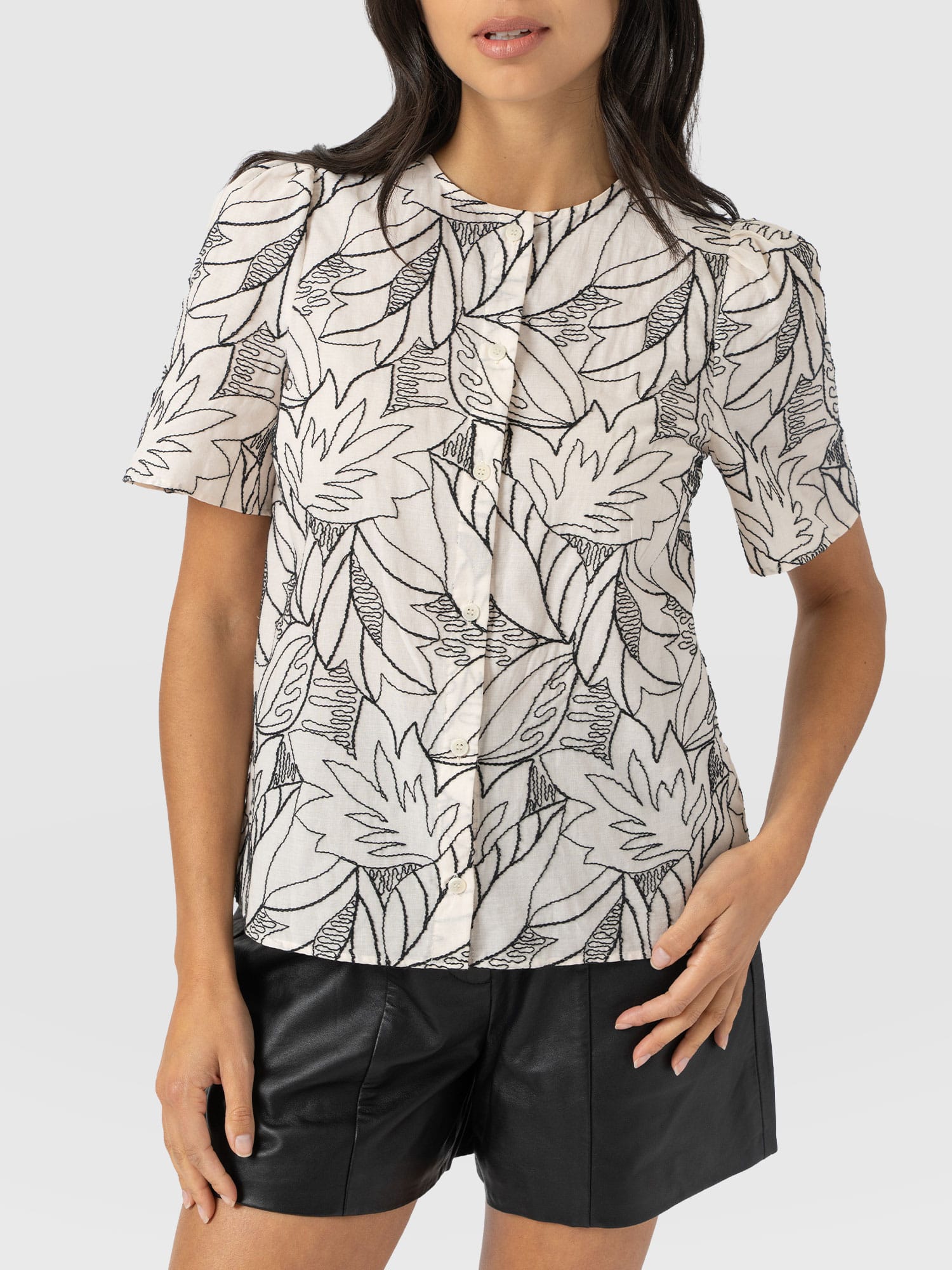 Tabitha Short Sleeve Blouse - Cream Embroidered - Women's Blouses | Saint + Sofia® USA