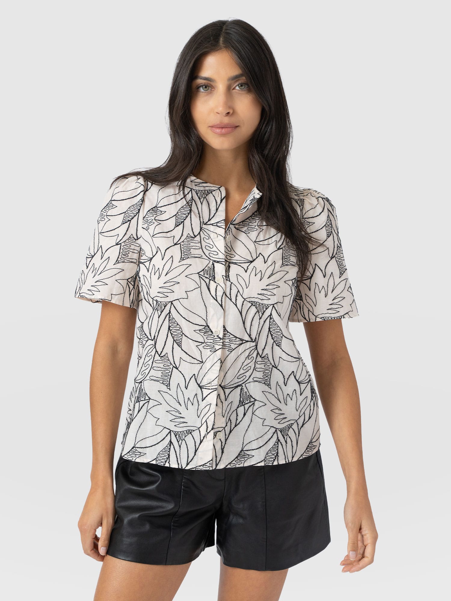 Tabitha Short Sleeve Blouse - Cream Embroidered - Women's Blouses | Saint + Sofia® USA