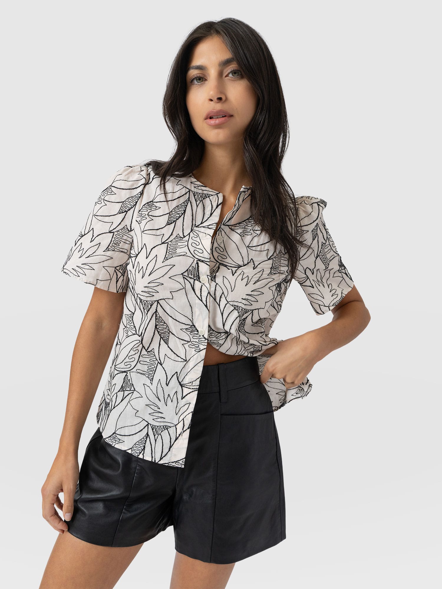 Tabitha Short Sleeve Blouse - Cream Embroidered - Women's Blouses | Saint + Sofia® USA