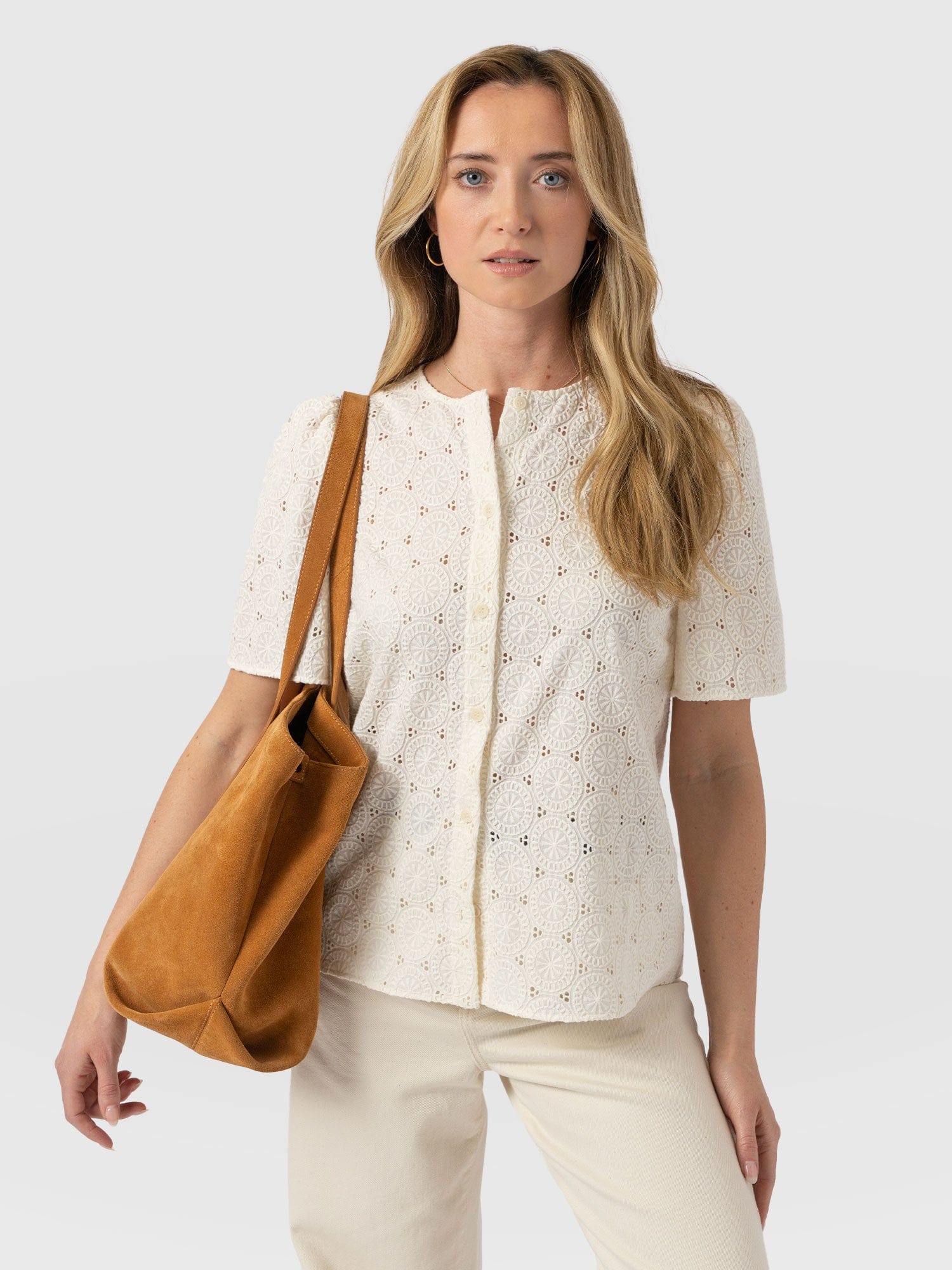 Tabitha Short Sleeve Blouse - Cream - Women's Blouses | Saint + Sofia® USA