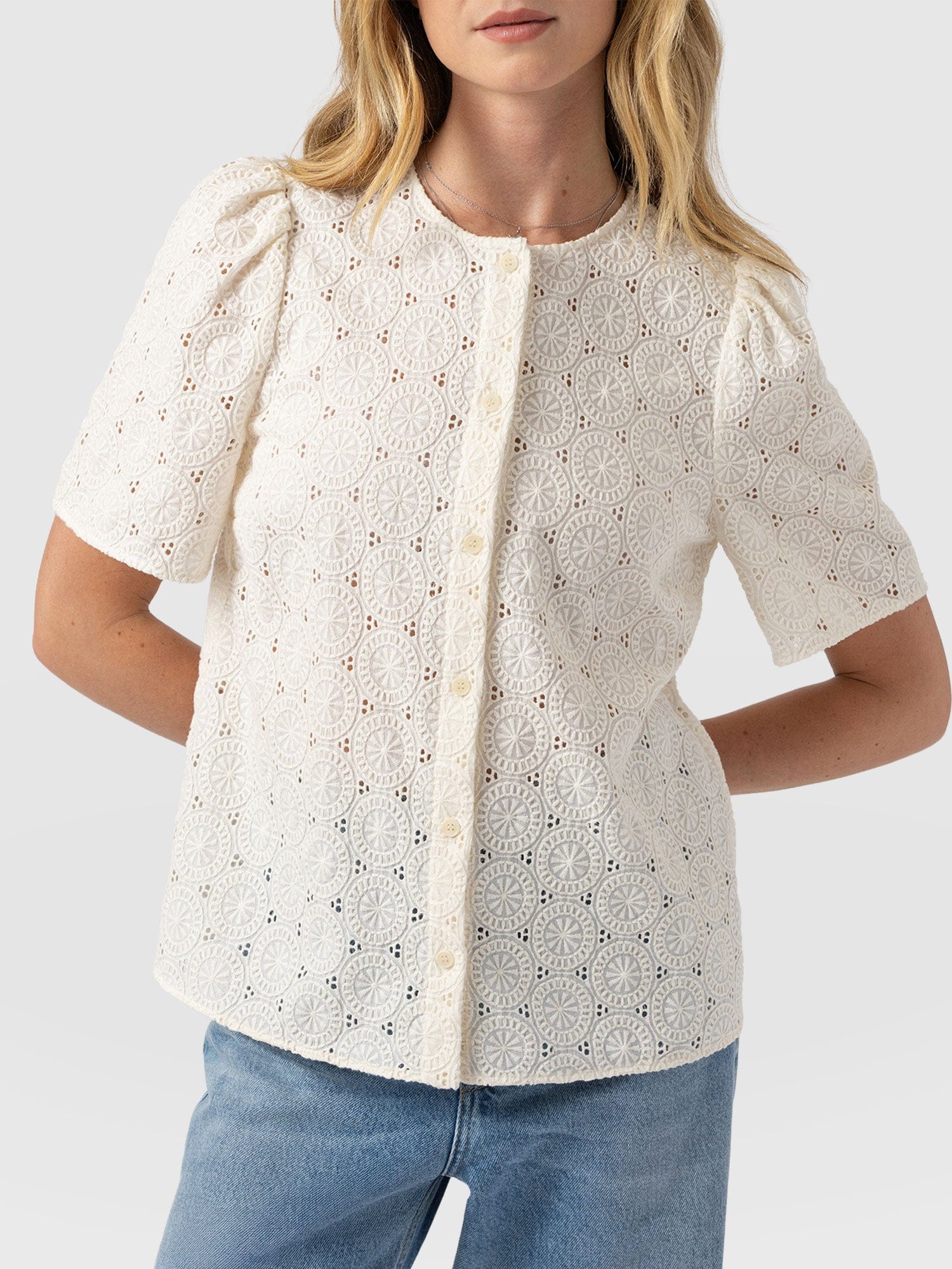 Tabitha Short Sleeve Blouse - Cream - Women's Blouses | Saint + Sofia® USA