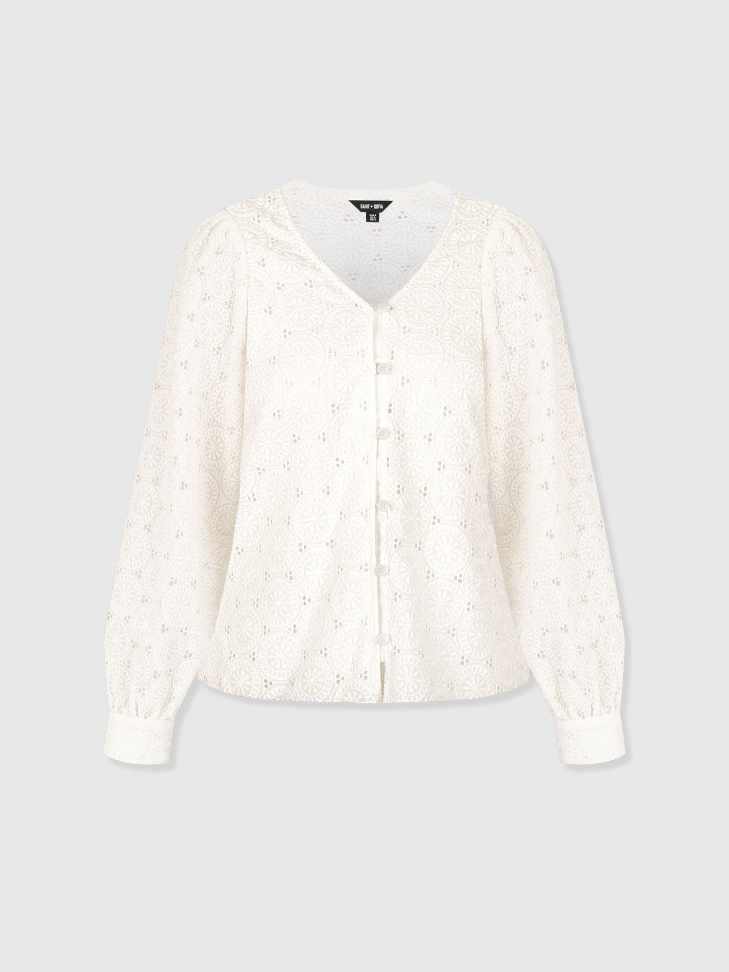 Tabitha V Neck Blouse - Cream Broderie - Women's Blouses | Saint + Sofia® USA