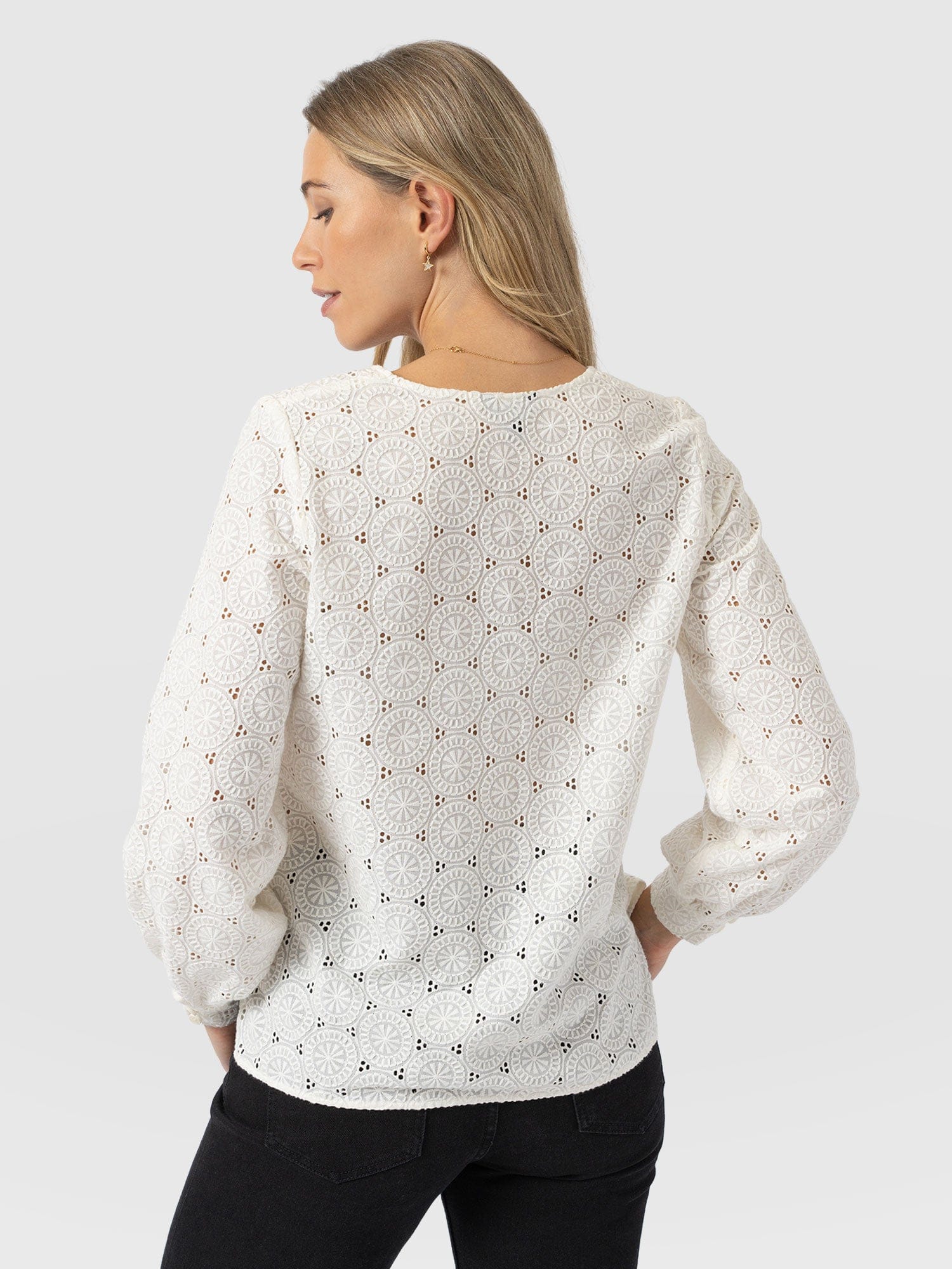 Tabitha V Neck Blouse - Cream Broderie - Women's Blouses | Saint + Sofia® USA