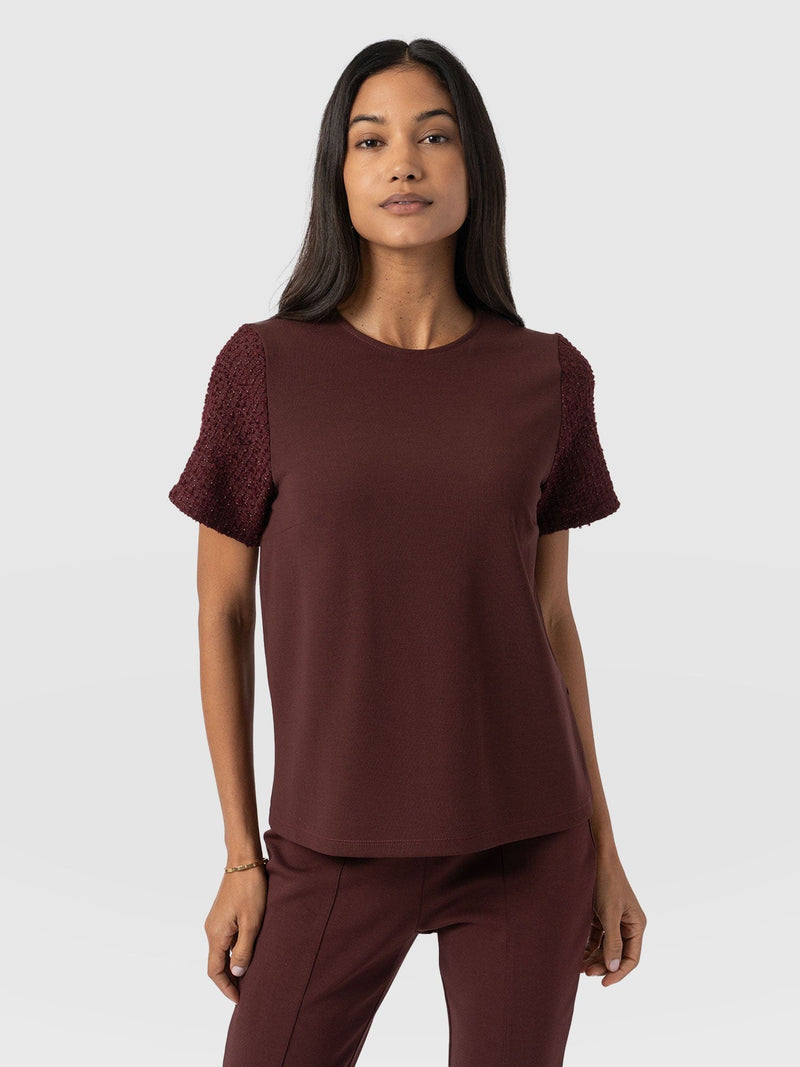 Taylor Rayner Contrast Tee Maroon - Women's T-Shirts | Saint + Sofia® US