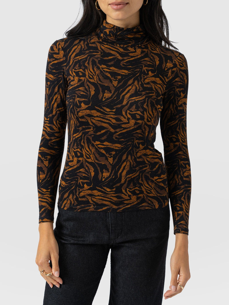 Tempest Roll Neck - Brown Zebra - Women's T-shirts | Saint + Sofia® USA