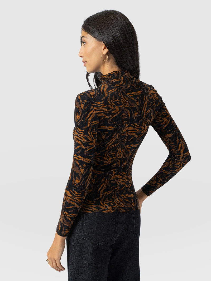 Tempest Roll Neck - Brown Zebra - Women's T-shirts | Saint + Sofia® USA
