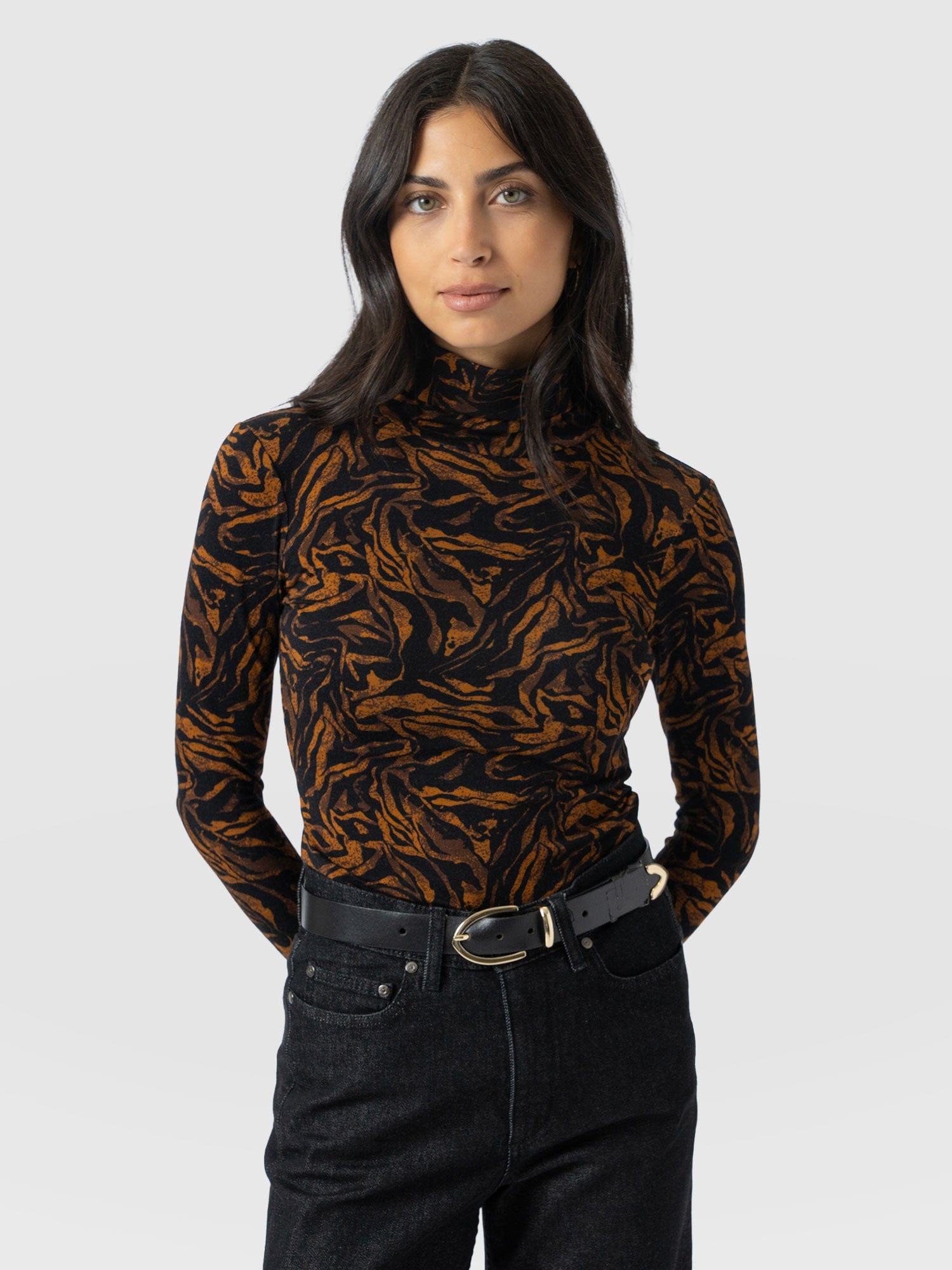 Tempest Roll Neck - Brown Zebra - Women's T-shirts | Saint + Sofia® USA