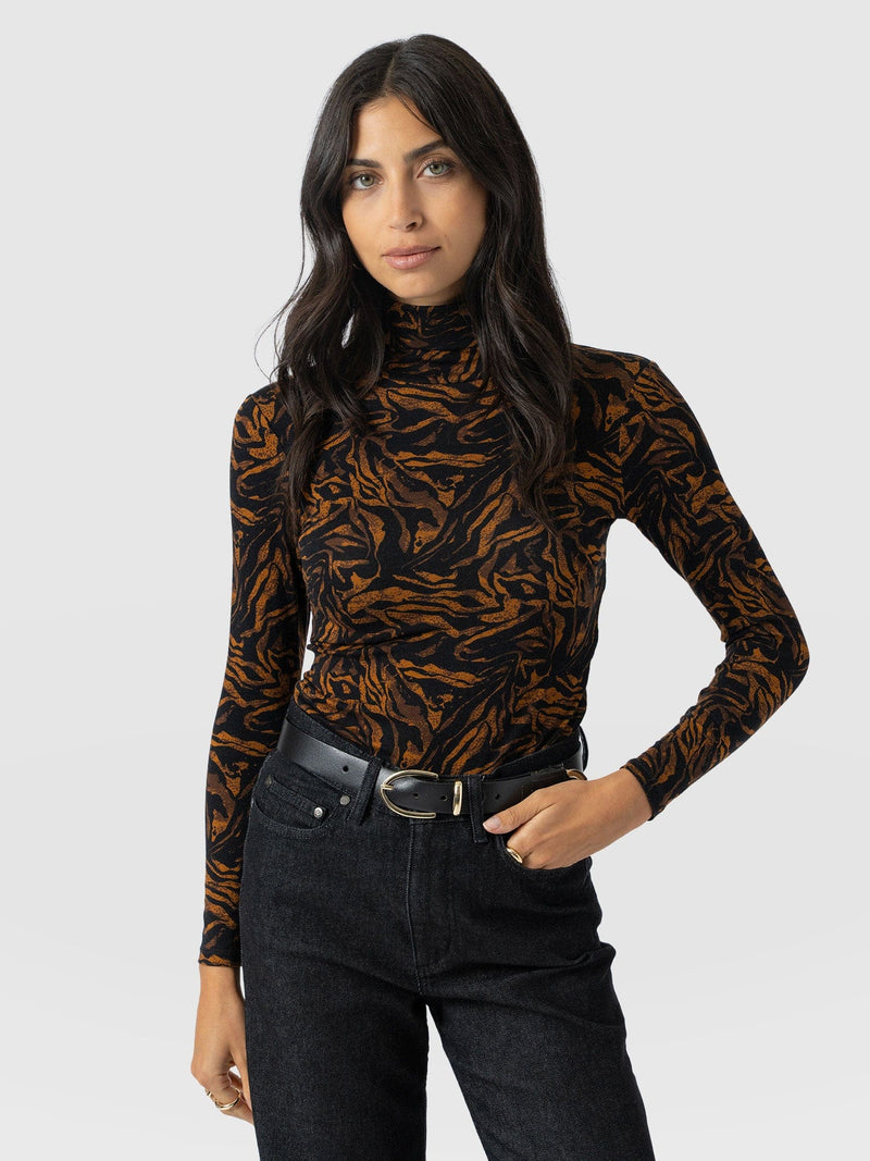 Tempest Roll Neck - Brown Zebra - Women's T-shirts | Saint + Sofia® USA