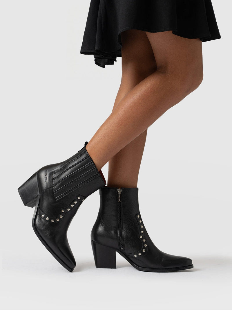 Texas Studded Boot Black - Women's Leather Boots | Saint + Sofia® USA