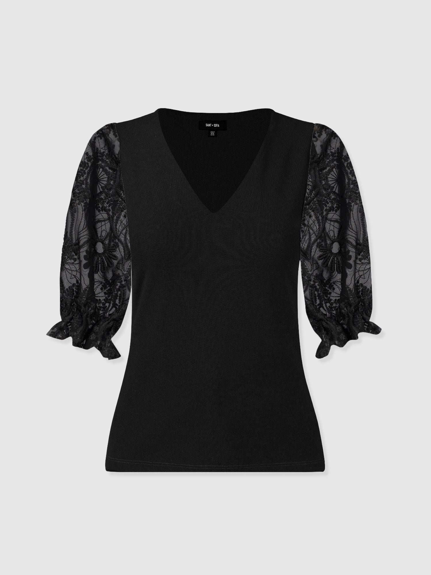 Tori Puff Sleeve Top - Black Lace - Women's T-shirts | Saint and Sofia® USA