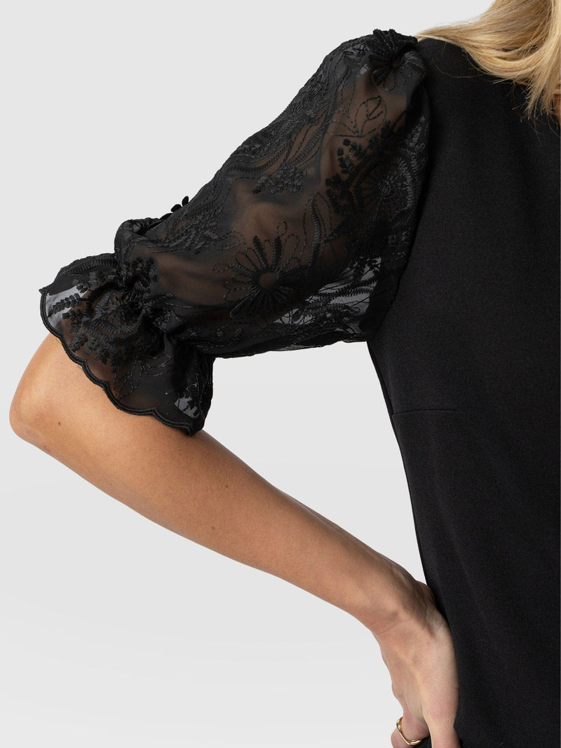 Tori Puff Sleeve Top - Black Lace - Women's T-shirts | Saint + Sofia® USA