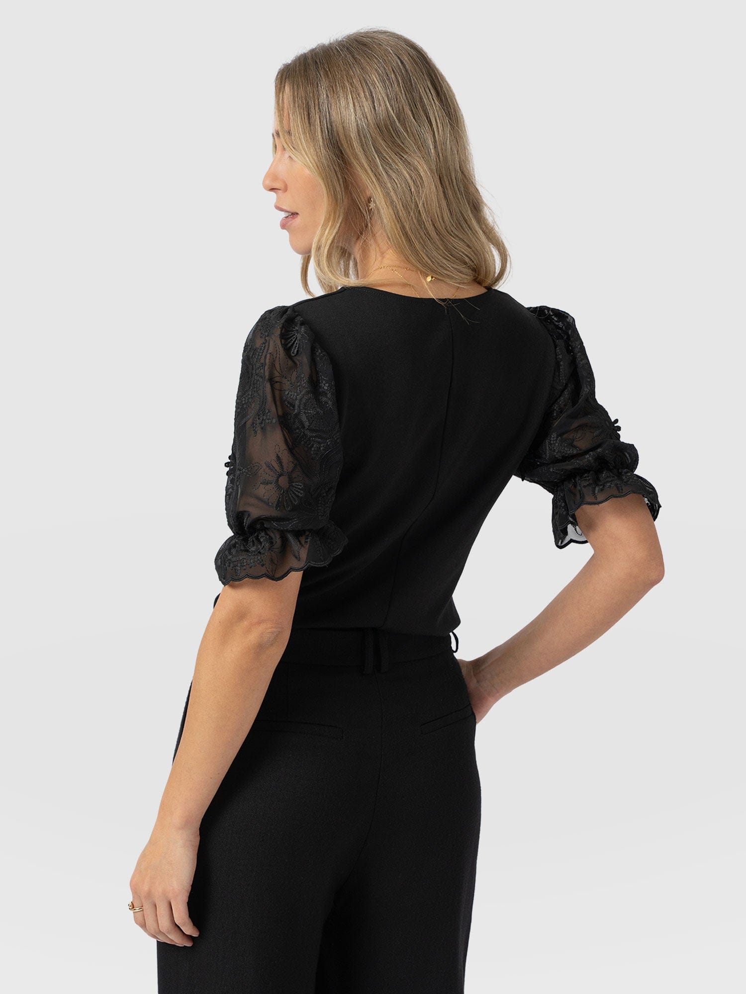 Tori Puff Sleeve Top - Black Lace - Women's T-shirts | Saint + Sofia® USA