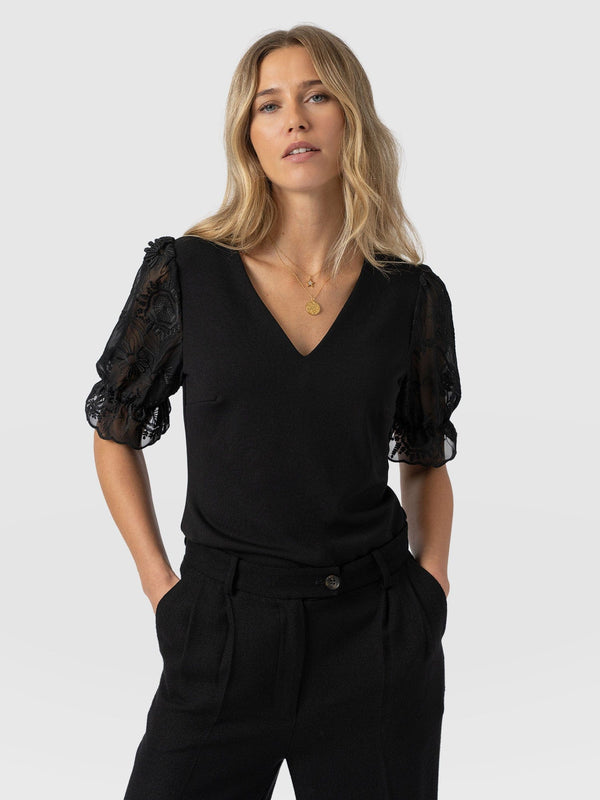 Tori Puff Sleeve Top - Black Lace - Women's T-shirts | Saint + Sofia® USA