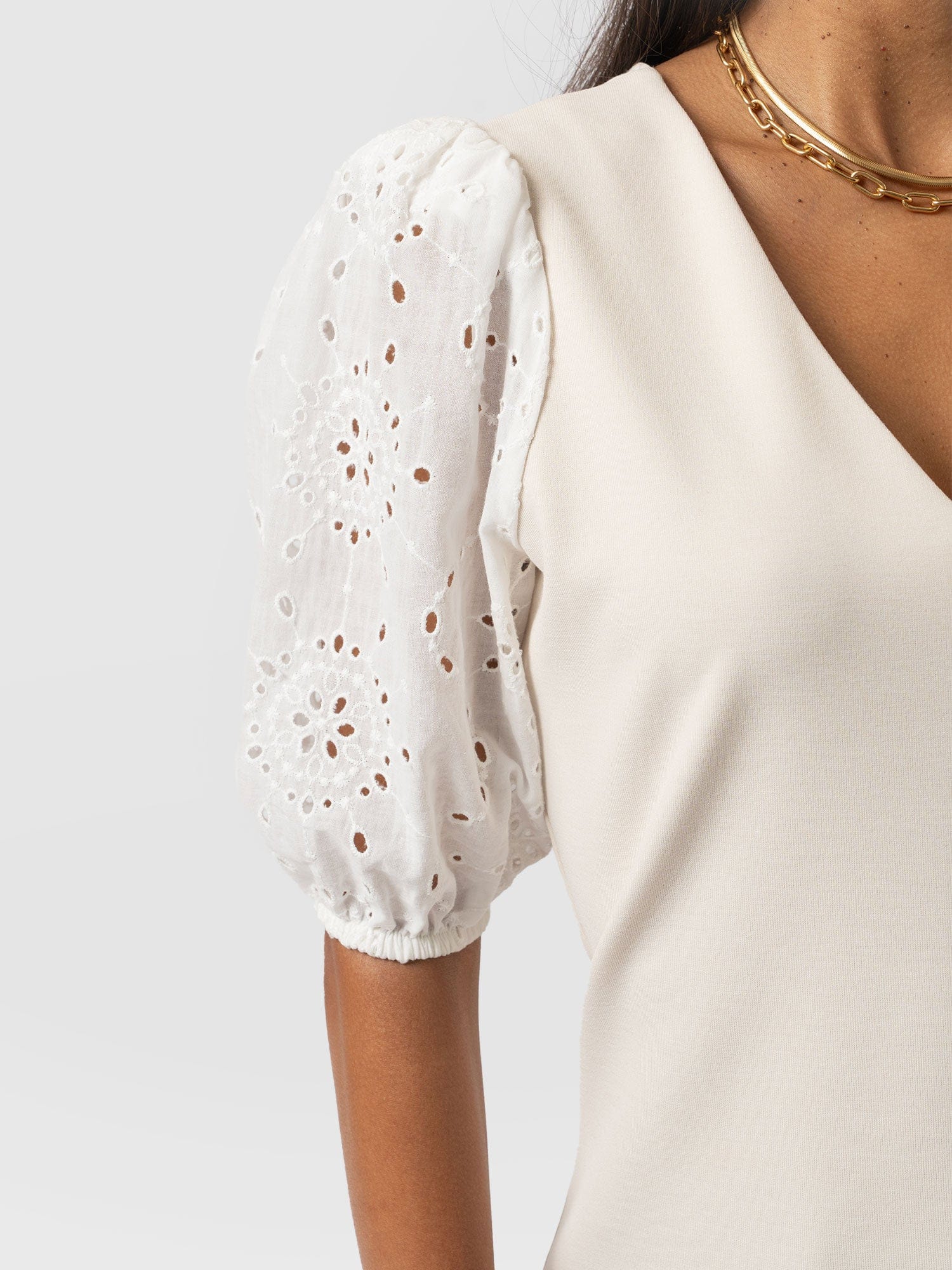 Tori Puff Sleeve Top Cream Broderie - Women's Tops | Saint + Sofia® USA