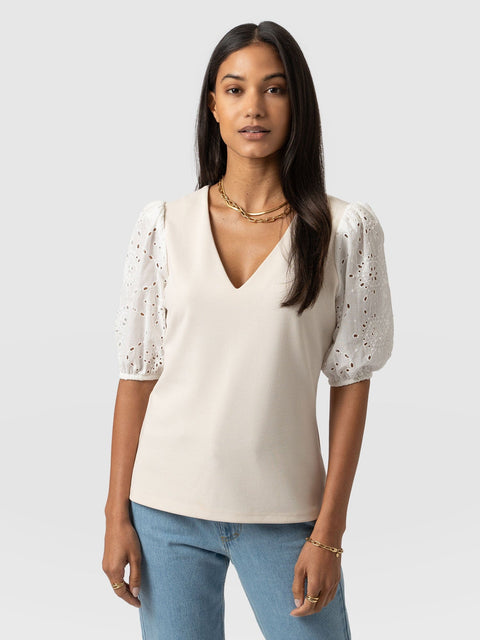 Tori Puff Sleeve Top Cream Broderie - Women's Tops | Saint + Sofia® USA