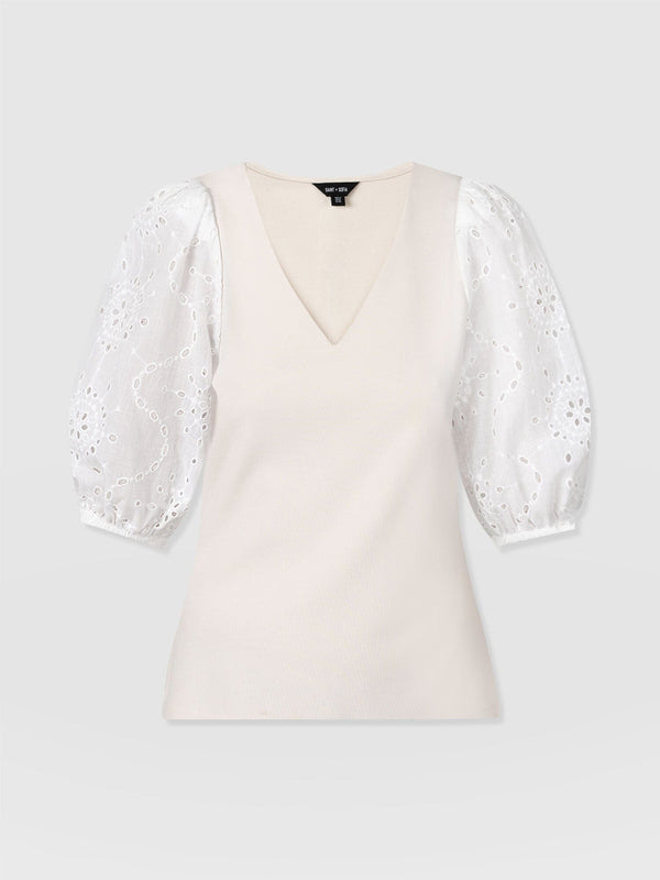 Tori Puff Sleeve Top Cream Broderie - Women's Tops | Saint + Sofia® USA