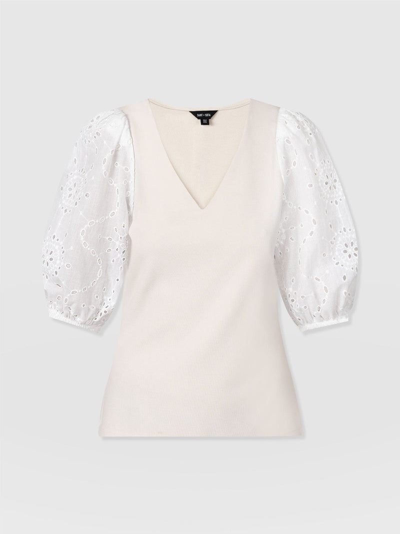 Tori Puff Sleeve Top Cream Broderie - Women's Tops | Saint + Sofia® USA