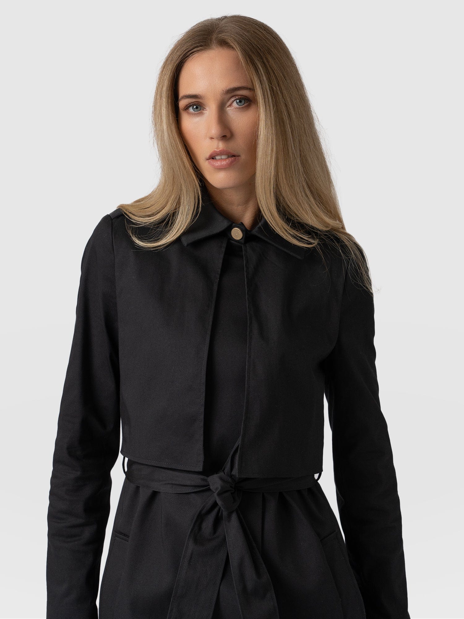 Black belted trench coat women's sale