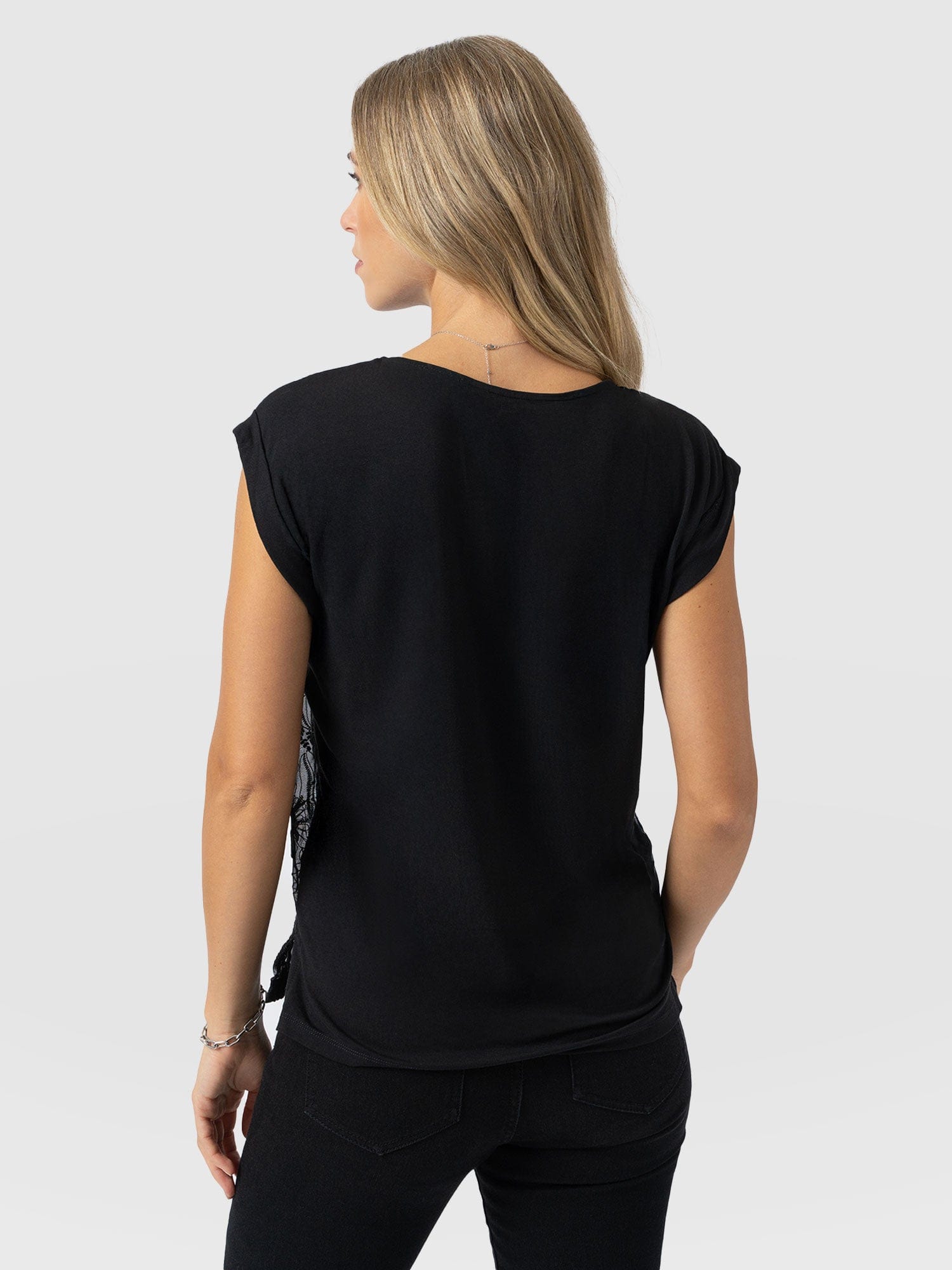 Turn Up Contrast Tee - Black Lace - Women's T-shirts | Saint + Sofia® USA