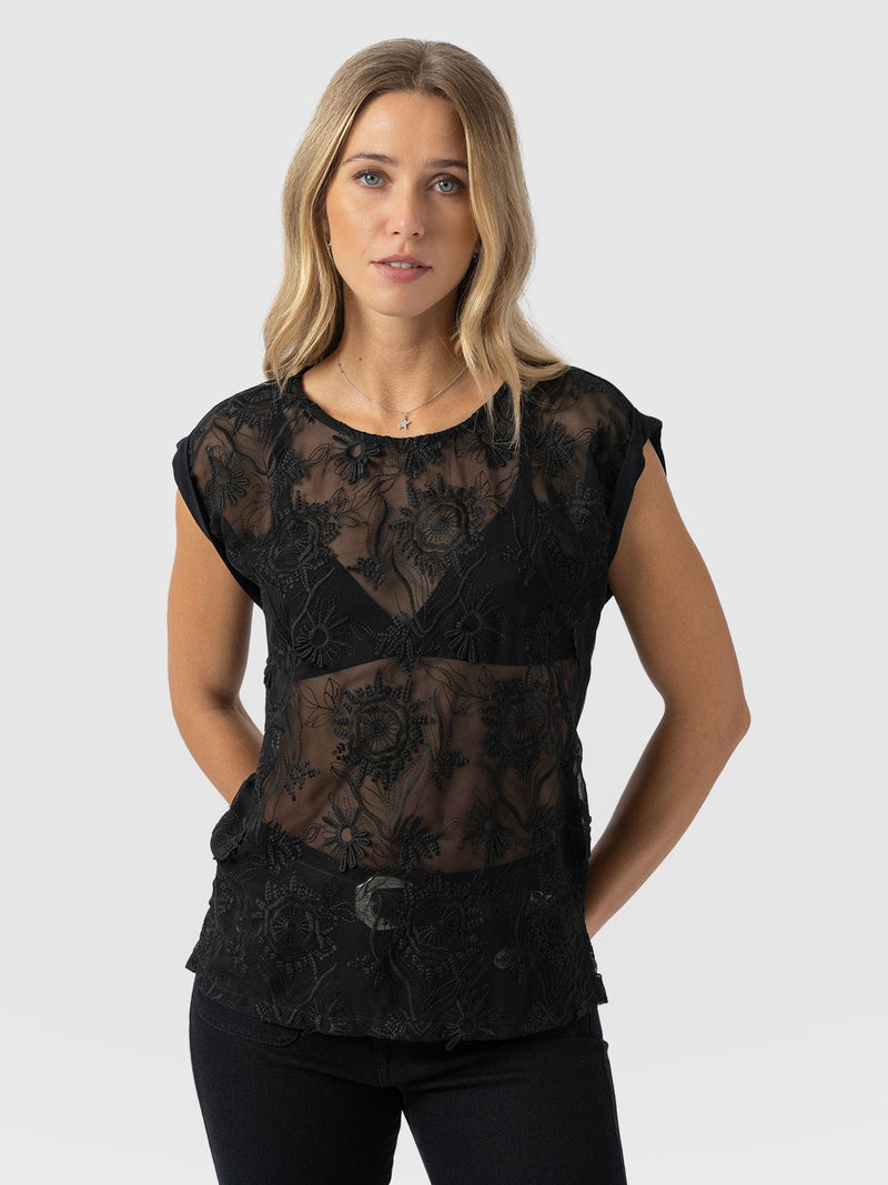 Turn Up Contrast Tee - Black Lace - Women's T-shirts | Saint + Sofia® USA