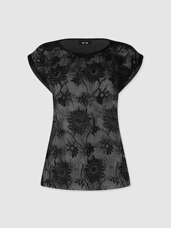 Turn Up Contrast Tee - Black Lace - Women's T-shirts | Saint + Sofia® USA
