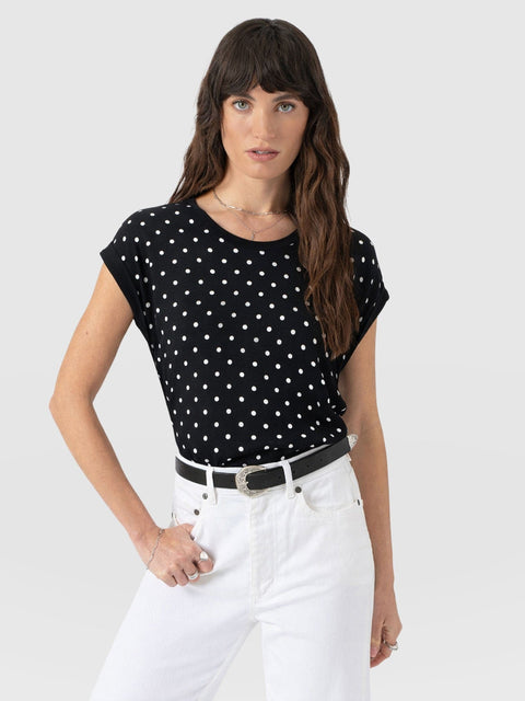 Turn Up Contrast Tee - Black Polka Dot - Women's T-shirts | Saint + Sofia® USA