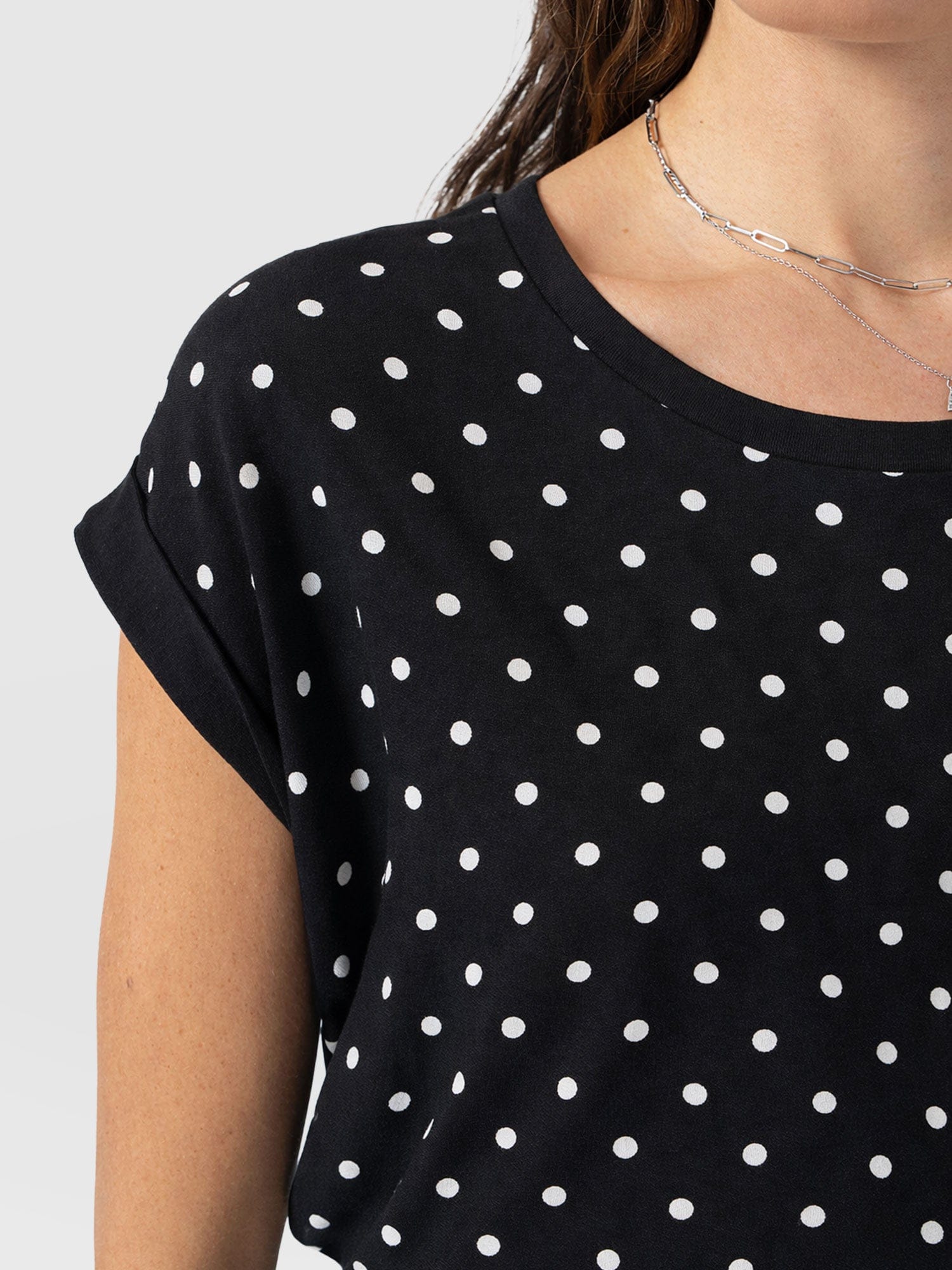Turn Up Contrast Tee - Black Polka Dot - Women's T-shirts | Saint + Sofia® USA