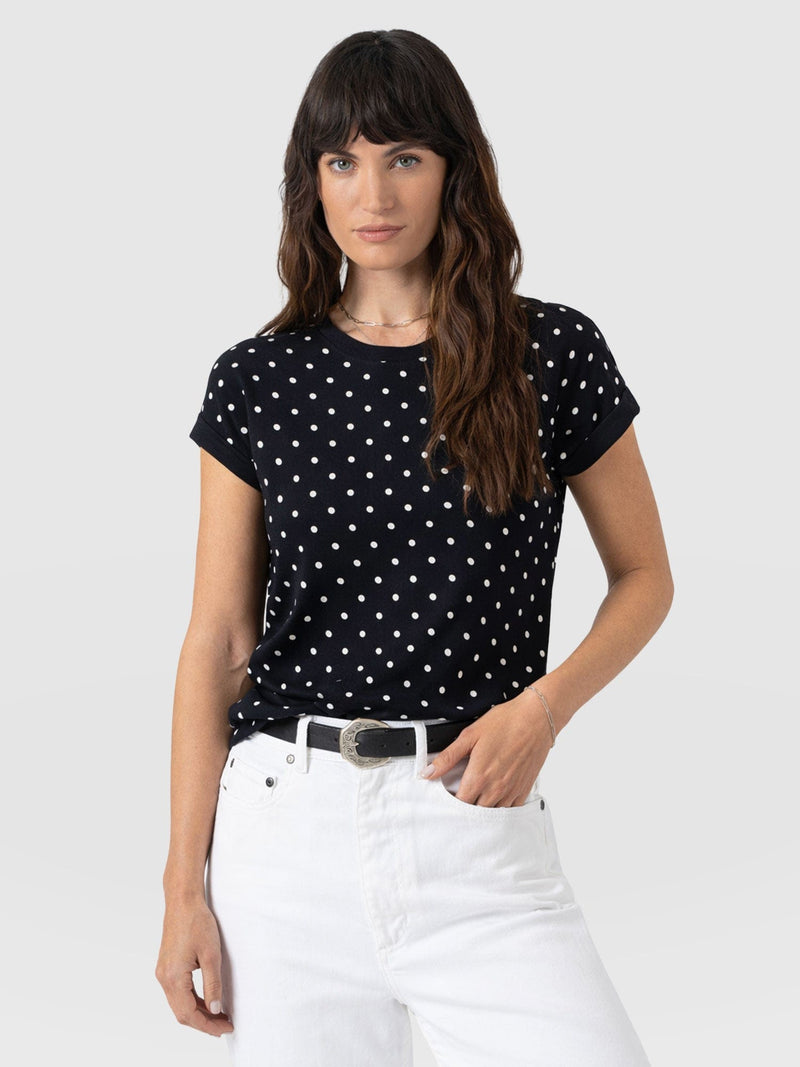 Turn Up Contrast Tee - Black Polka Dot - Women's T-shirts | Saint + Sofia® USA