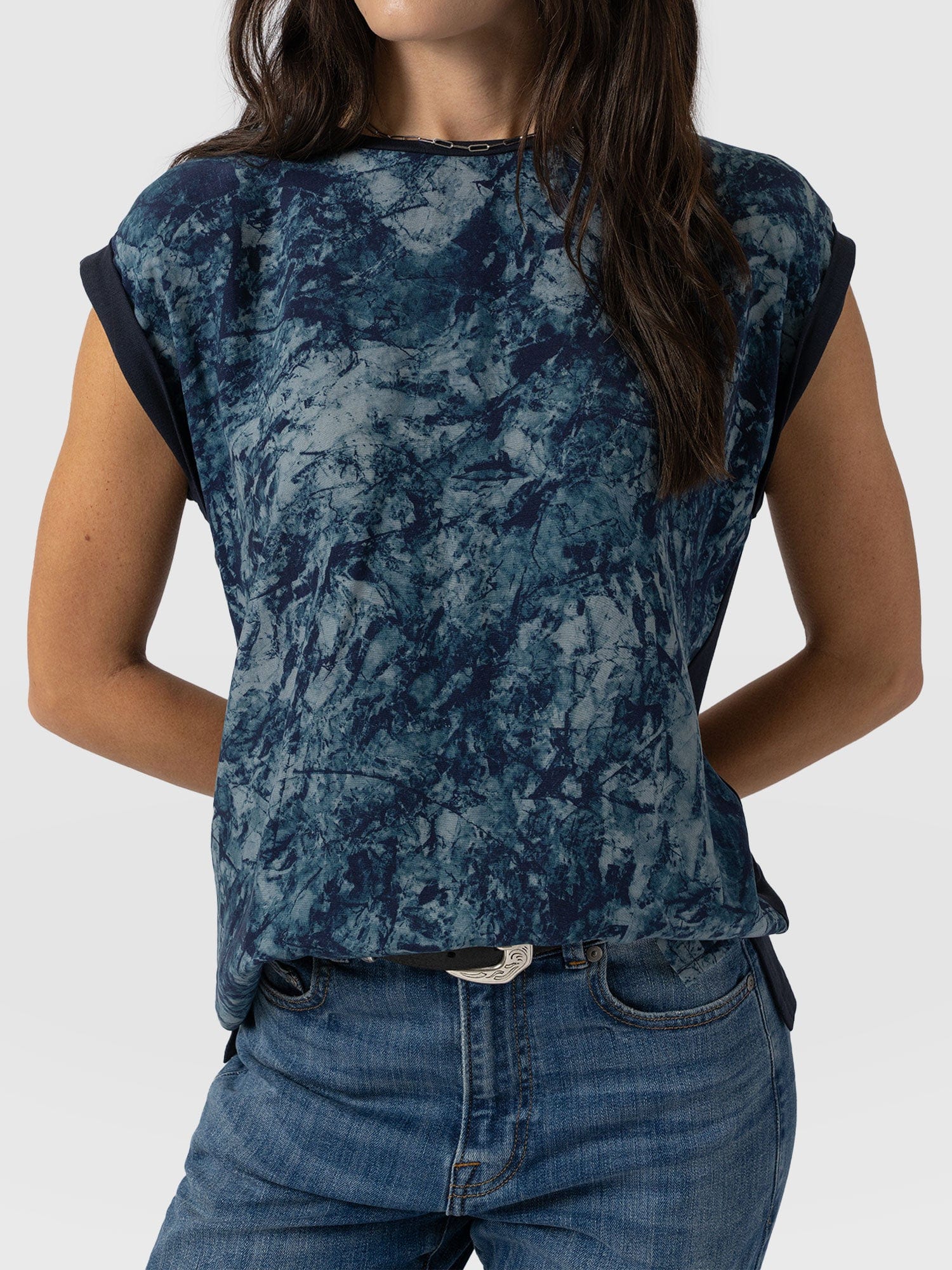 Turn Up Contrast Tee Blue Marble - Women's T-Shirts | Saint and Sofia® USA