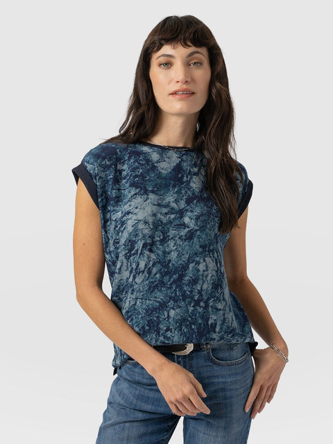 Turn Up Contrast Tee Blue Marble - Women's T-Shirts | Saint and Sofia® USA