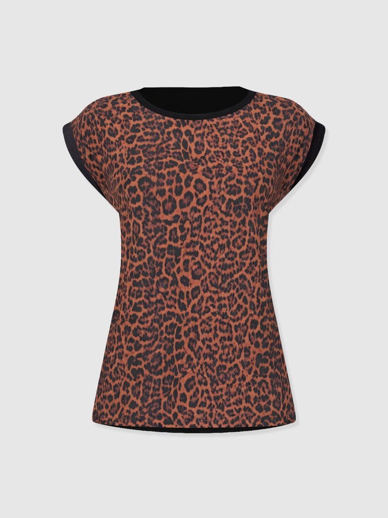 Turn Up Contrast Tee - Brown Leopard - Women's T-shirts | Saint + Sofia® USA
