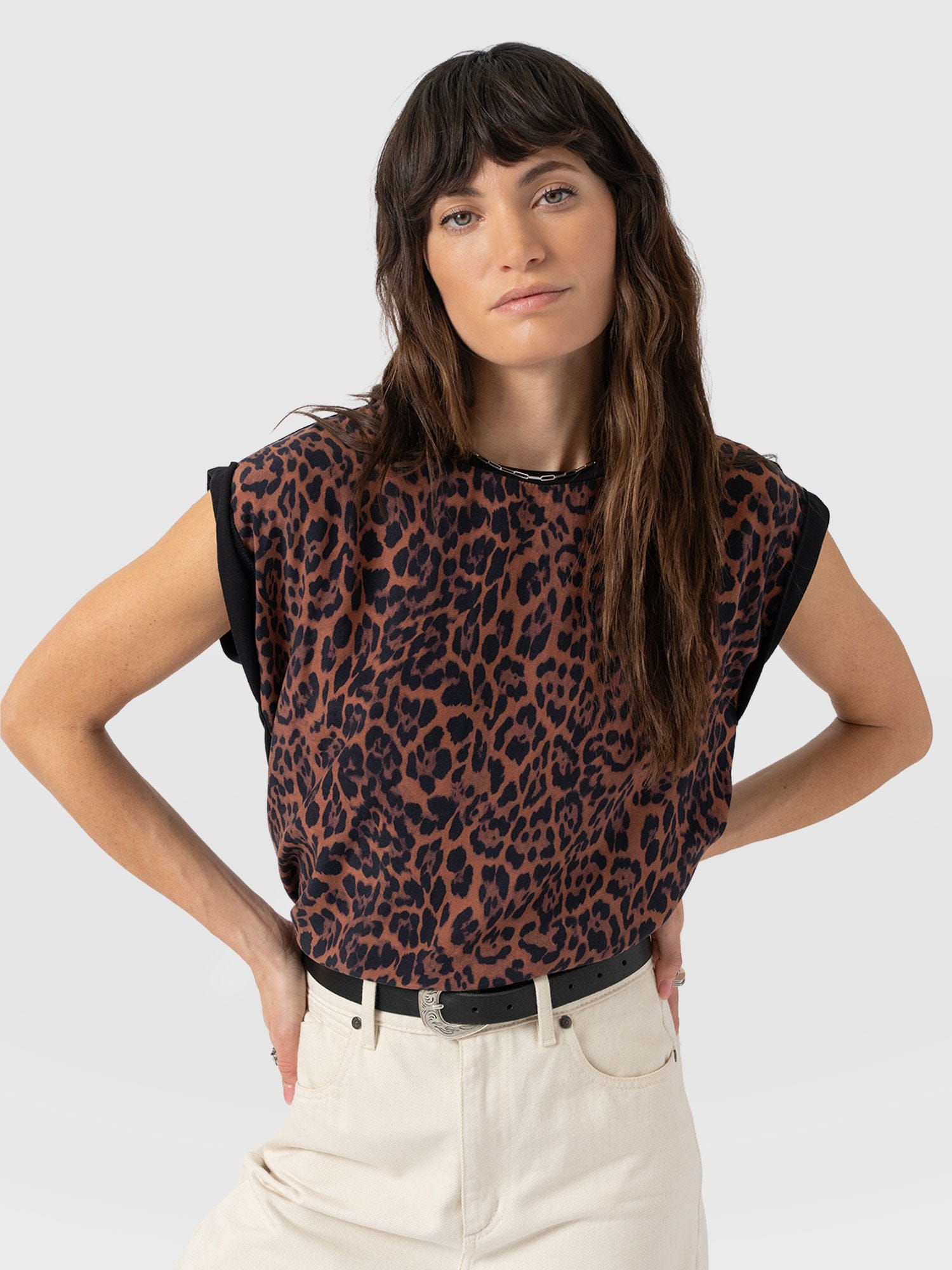 Turn Up Contrast Tee - Brown Leopard - Women's T-shirts | Saint + Sofia® USA