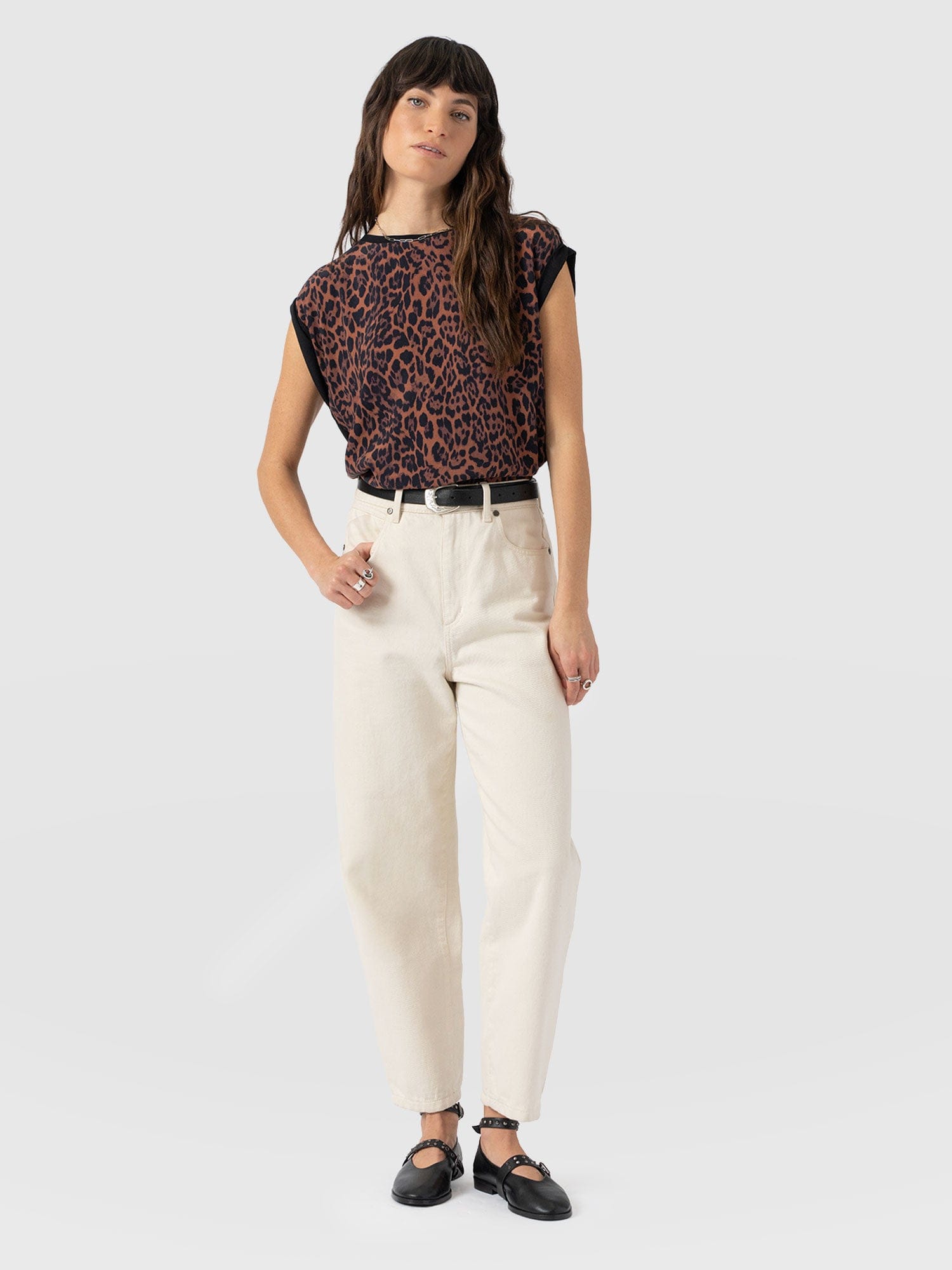 Turn Up Contrast Tee - Brown Leopard - Women's T-shirts | Saint + Sofia® USA