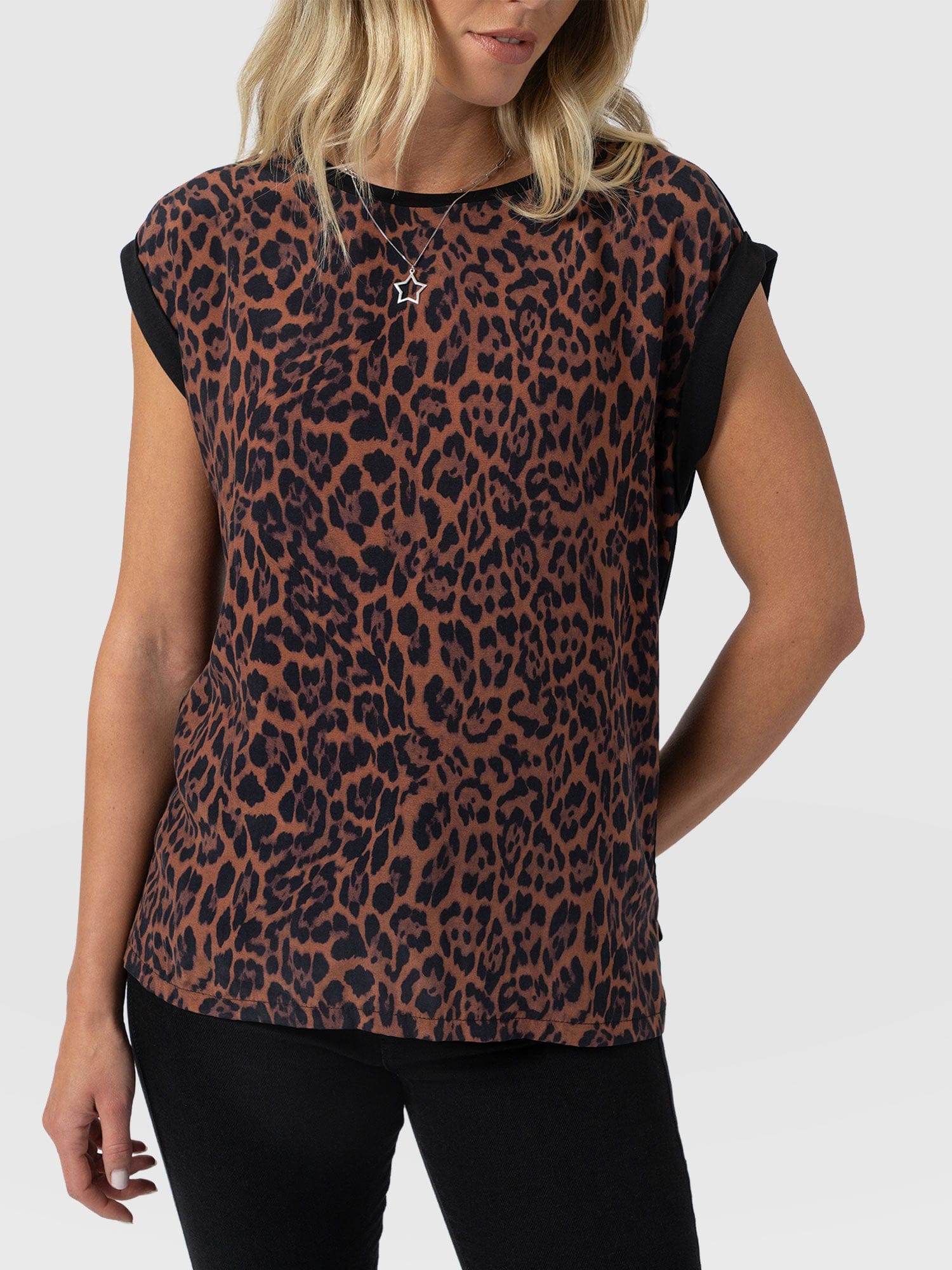 Turn Up Contrast Tee - Brown Leopard - Women's T-shirts | Saint + Sofia® USA