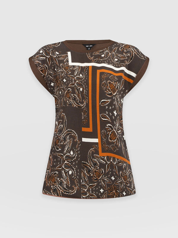 Turn Up Contrast Tee - Brown Paisley - Women's T-shirts | Saint + Sofia? USA