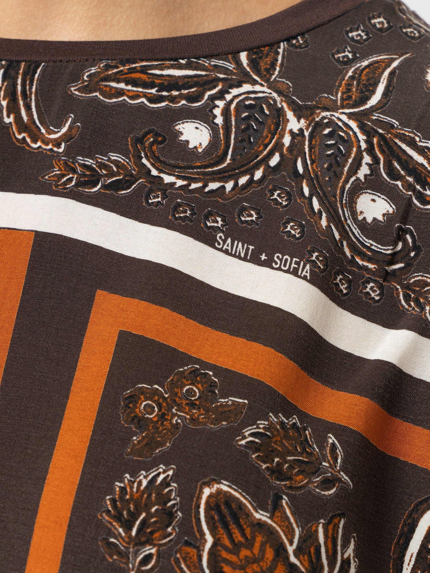 Turn Up Contrast Tee - Brown Paisley - Women's T-shirts | Saint + Sofia? USA
