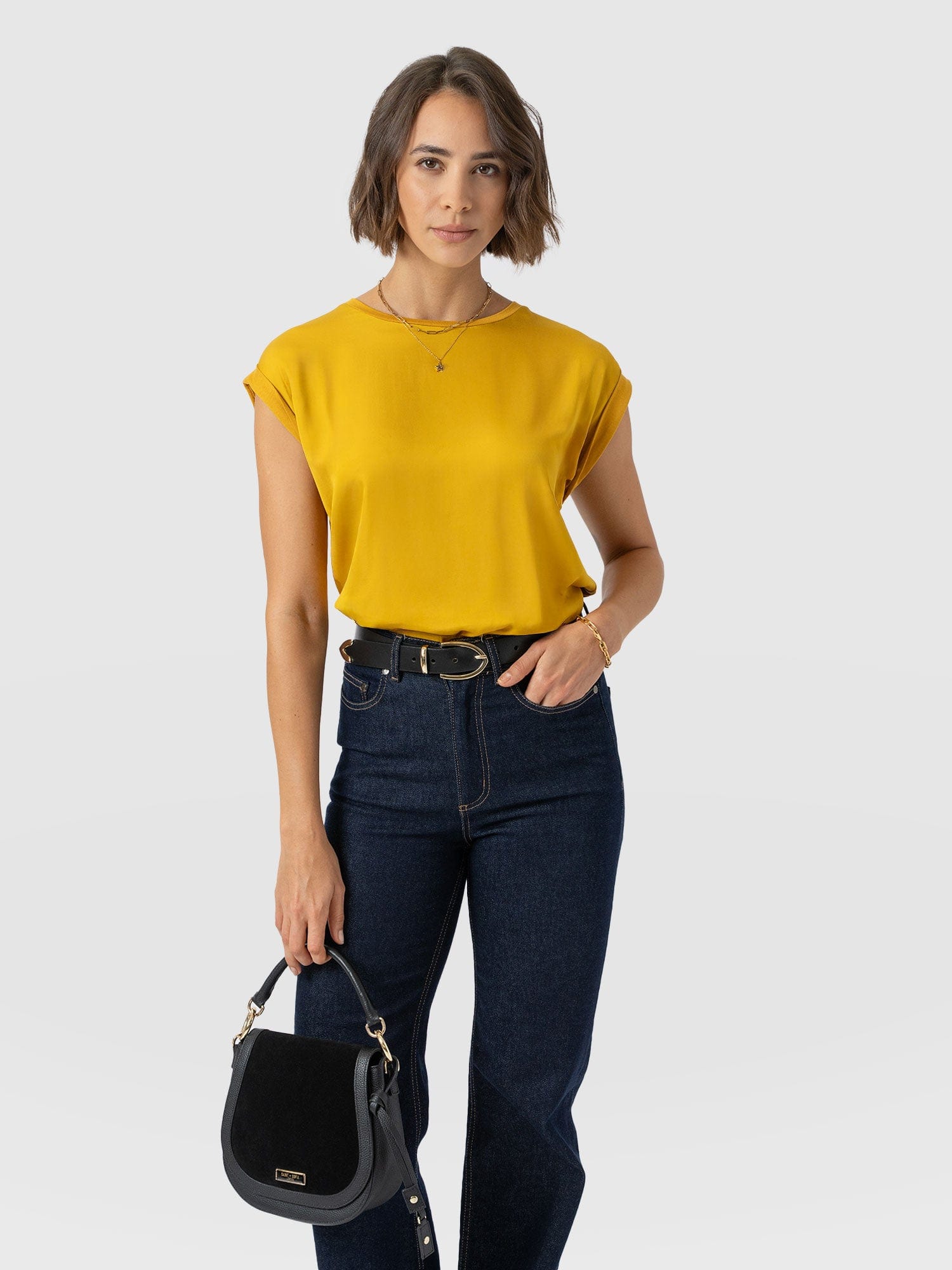 Turn Up Contrast Tee - Golden Yellow - Women's T-shirts | Saint + Sofia® USA
