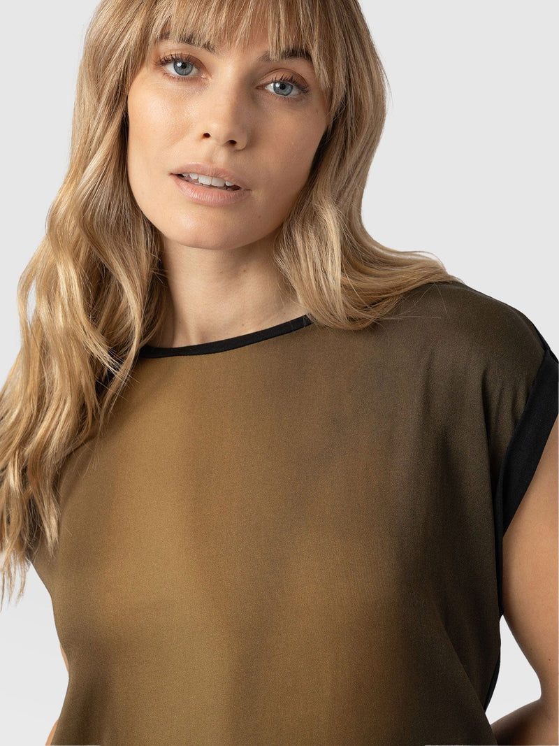 Turn Up Contrast Tee Khaki Gradient - Women's T-Shirts | Saint + Sofia® US