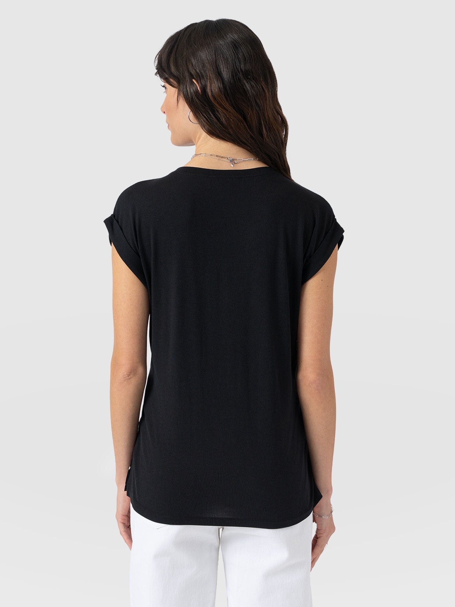 Turn Up Contrast V Neck Tee - Black Polka Dot - Women's T-shirts | Saint + Sofia® USA