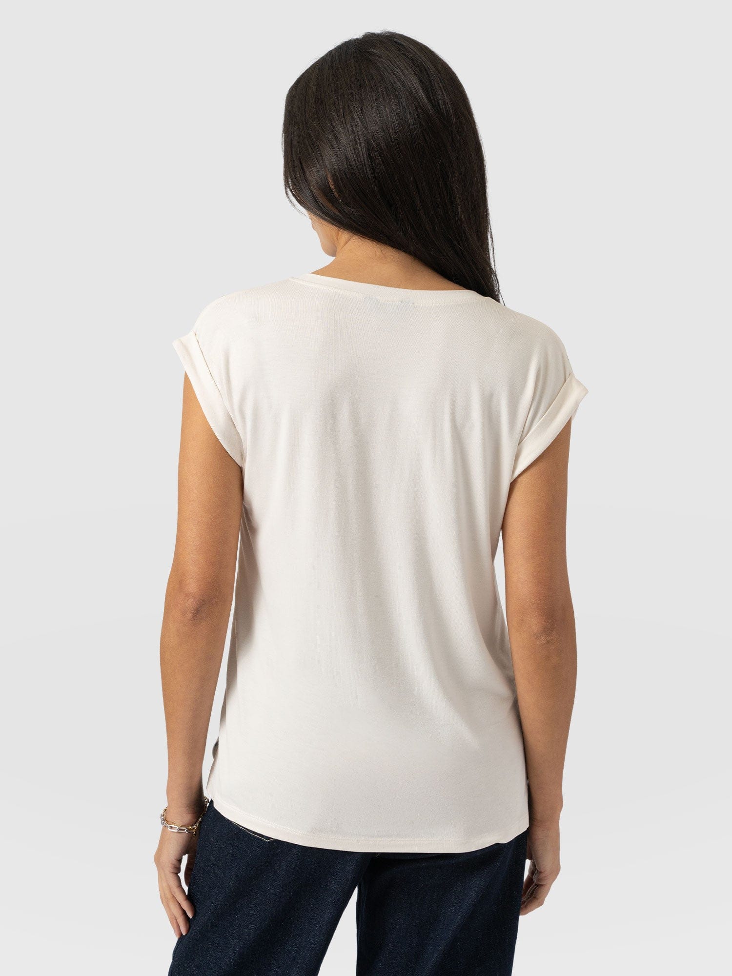 Turn Up Contrast V Neck Tee - Cream Polka Dot - Women's T-shirts | Saint + Sofia® USA