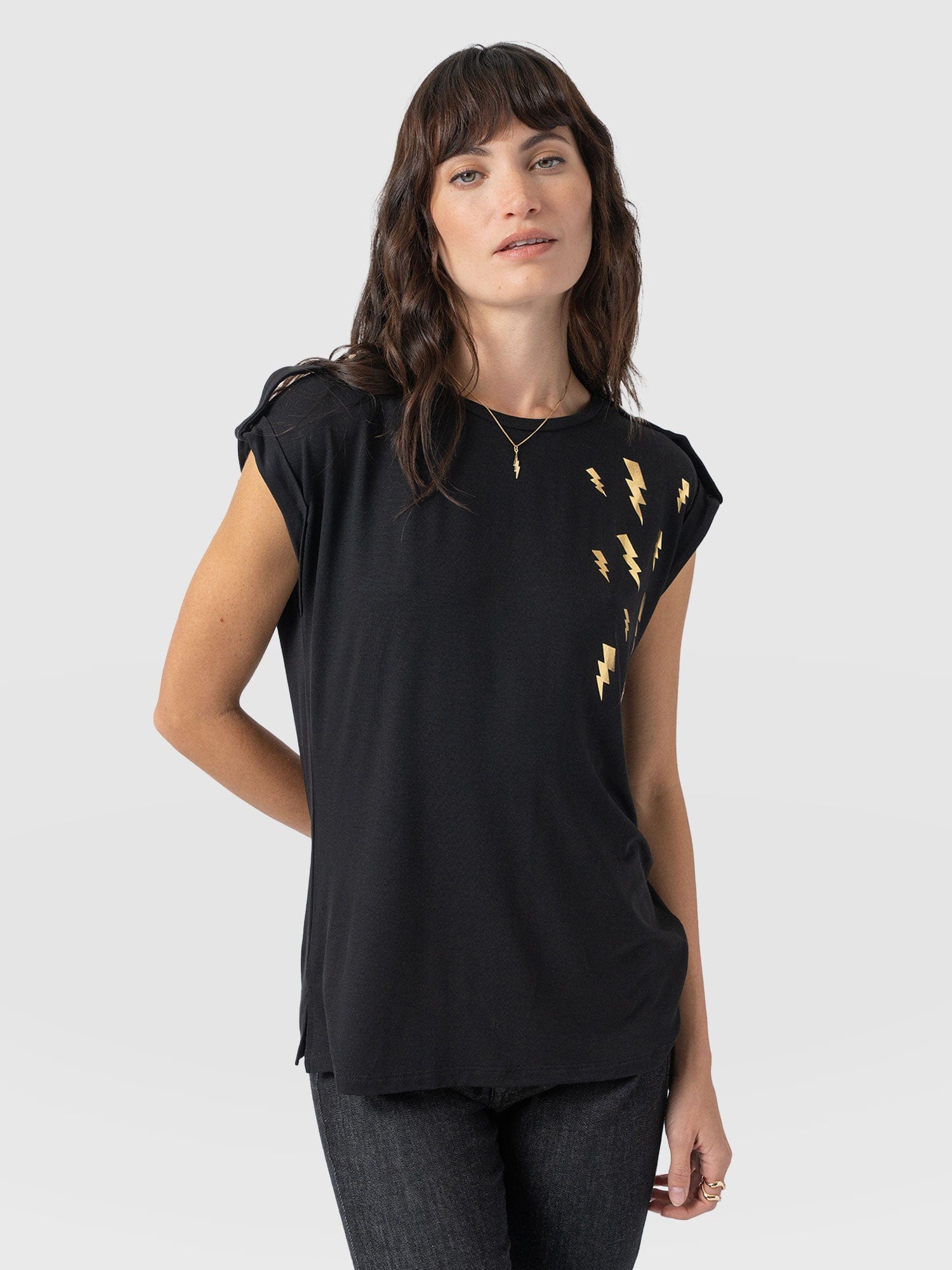 Turn-Up Tee Black Lightning - Women's T-Shirts | Saint + Sofia® USA